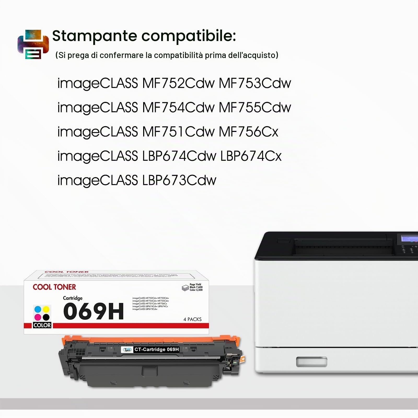 069H 069 Cartuccia Toner Compatibile per Canon i-SENSYS MF752Cdw MF754Cdw | Cartridge 069H per LBP673Cdw LBP674Cdw LBP674Cx MF751Cdw MF753Cdw MF756Cx MF755Cdw Series Stampante Nero Ciano Giallo Magenta