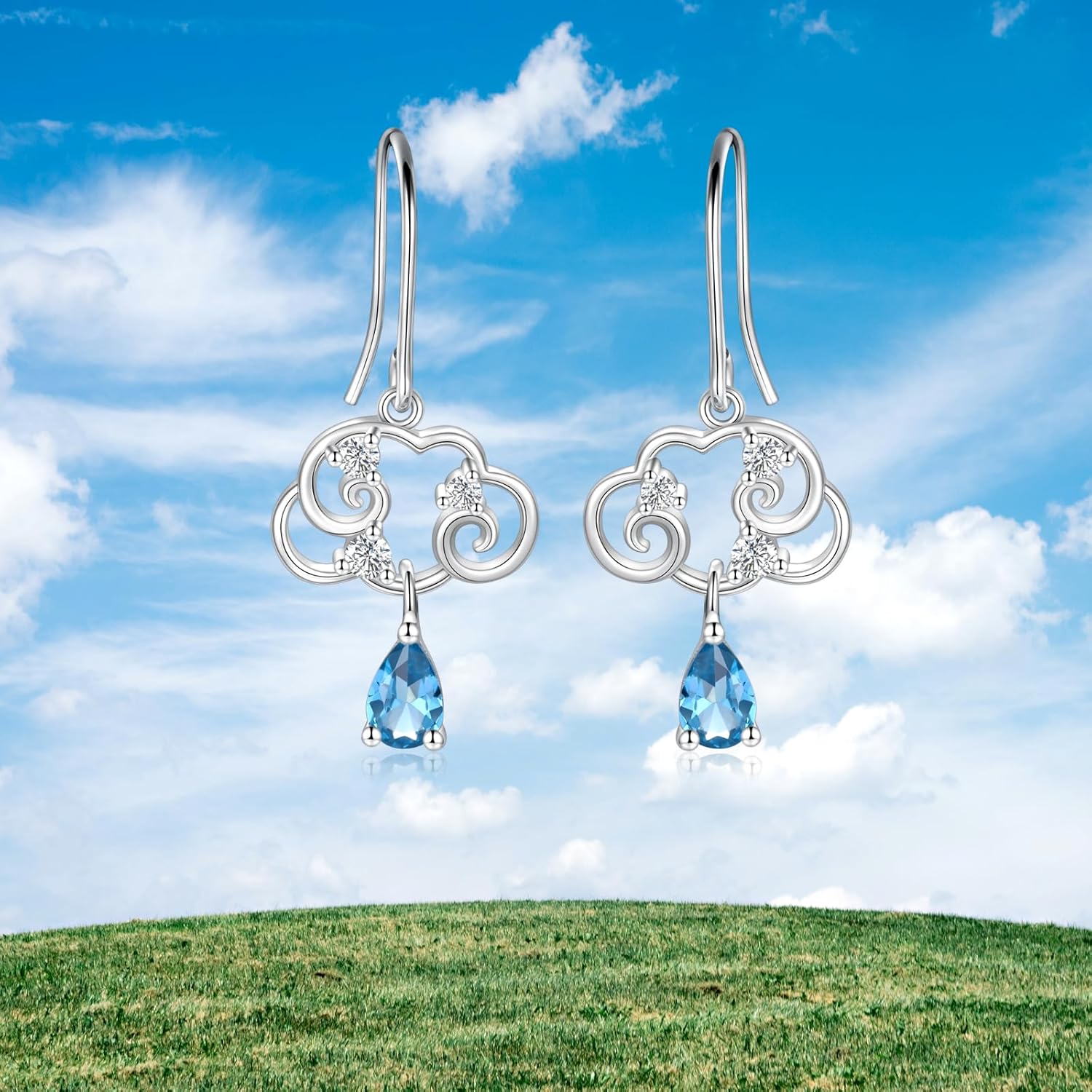 Sterling Silver Weather Jewelry Cloud Raindrops Earrings Umbrella Necklace Cute Rain Drop Dangle Earrings Gifts for Women