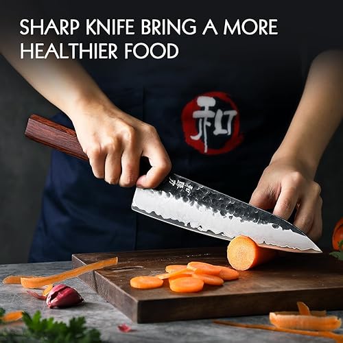 Miniatura 6 de HEZHEN - Cuchillo de chef de 8.5 pulgadas, 3 capas de acero de forja compuesto de alto carbono, cuchillo de cocina afilado, mango octogonal de
