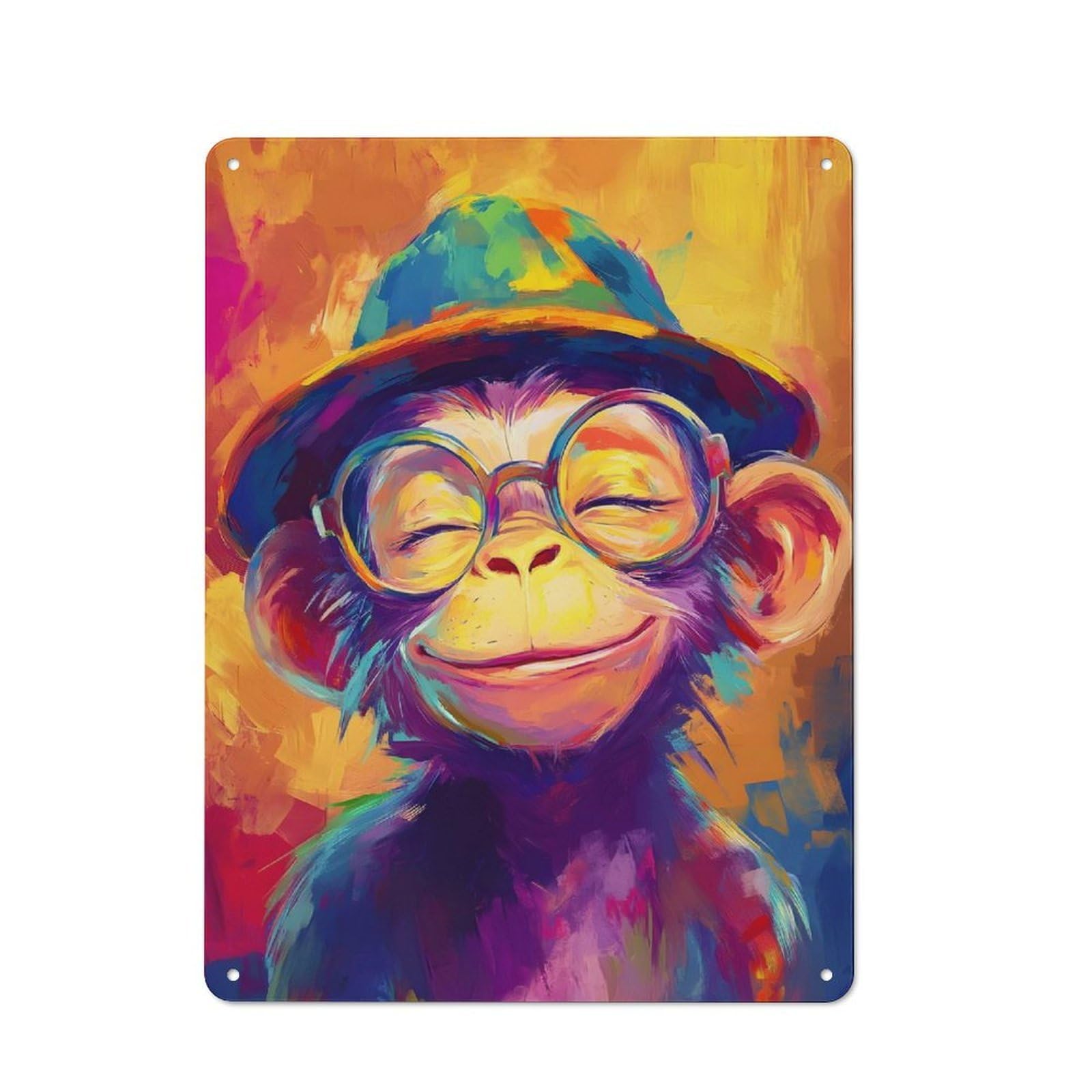 Junmoney Smile Monkey Tin Wall Plaque 40X30cm With For Home Bar Wall, For Kitchen And Home Bar Decor, For Home Office And Studio Walls