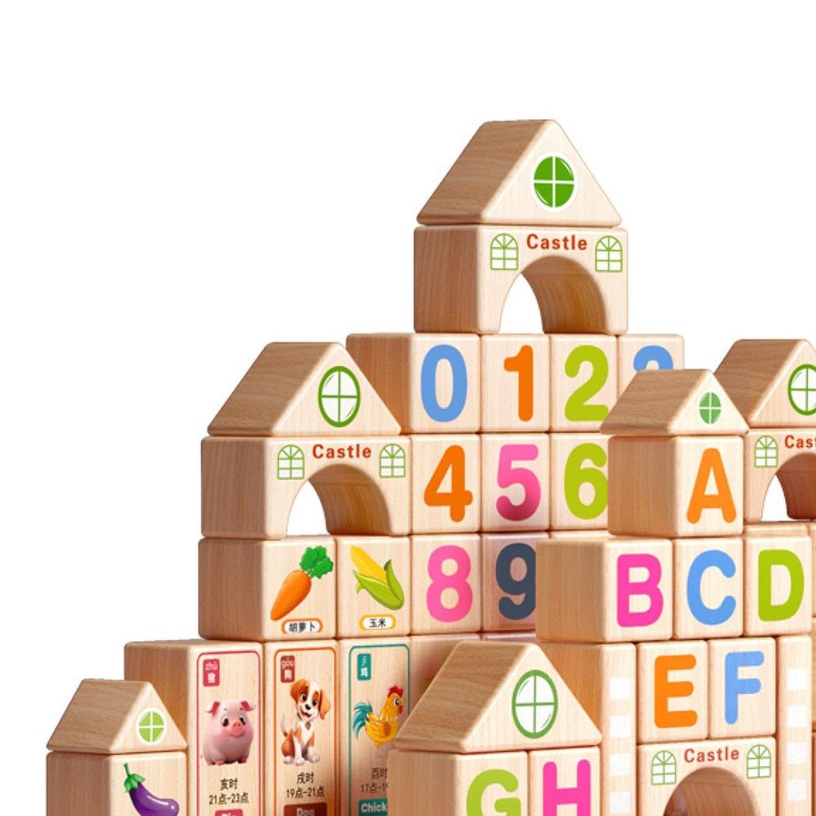 100 Pièces Blocs de Construction Jouet Éducatif en Bois Jeu D'Empilage Cubes Sensoriels avec Lettres et Chiffres pour Le Développement Cognitif Adapt, Emballage en Fût