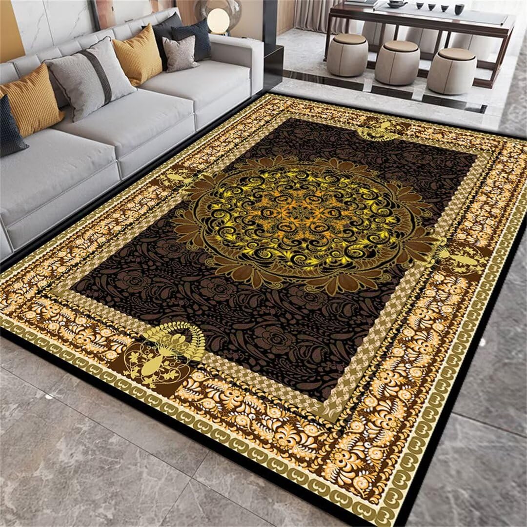 Tapis pas chers de couloir à motif floral vintage jaune et antidérapant