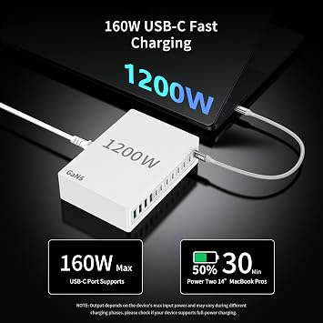 1200W USB C Charger Block.Fast MacBook Pro Charger Charging Station 12 Port 140W PD PPS AVS HUB for All iPhone 17 Pro Max/17 Air/16 SE/Samsung Galaxy 25/ MacBook Pro/Air/iPad Pro/240W Cable