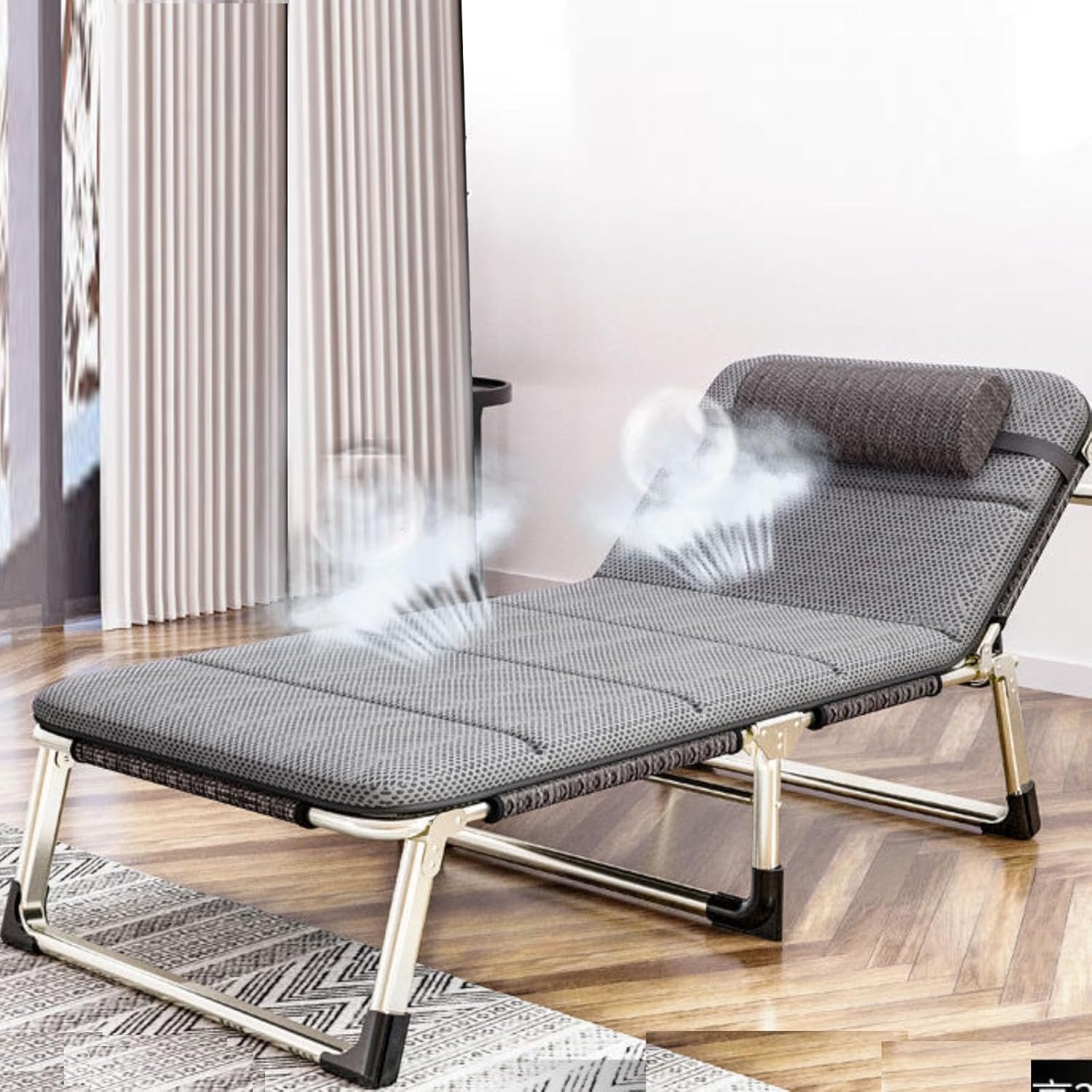 Portable Folding Adult Bed,Adult Folding Bed, Camping Cot, 5 Positions Adjustable Reclining Folding Camping Cot, Sleeping Bed Cots for Adults, Outdoor Portable Lounge Chair with Carry Bag