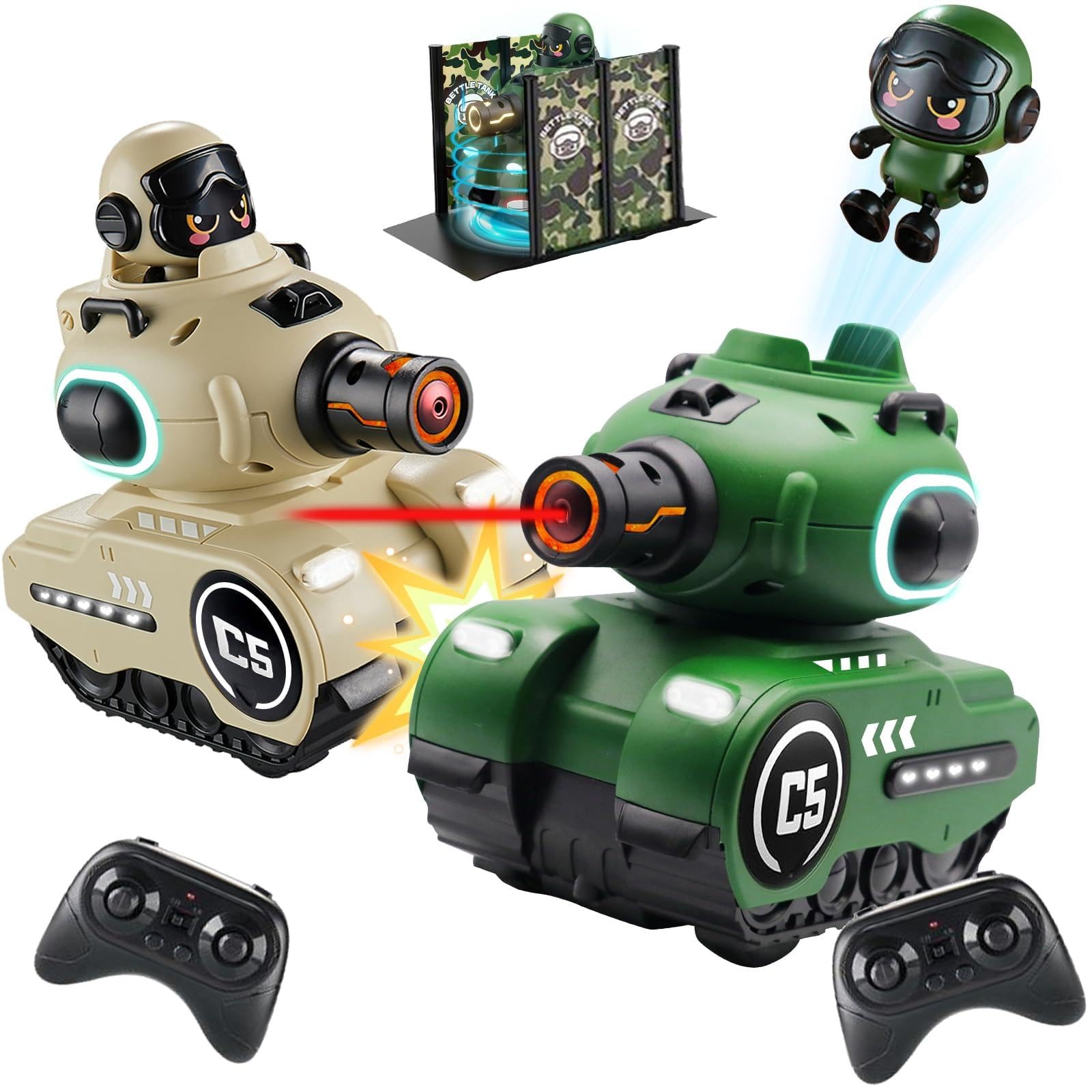HUAJUN 2 Pack Remote Control Battle Tanks, 2.4GHZ RC Fight Car, Bumper Car Toys, Ejecting Infrared Robots, Blood Return Base,USB Charging, No Bullets Needed, Chirstmas Birthday Present