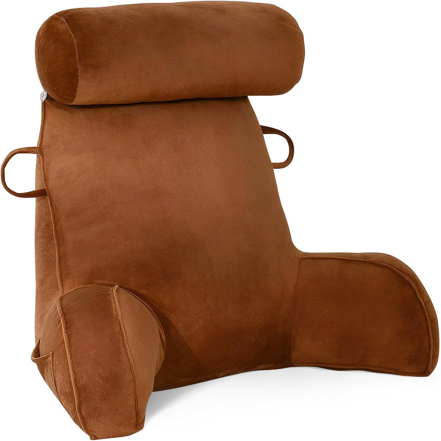 ele ELEOPTION Reading Pillow Velvet Feel Back Pillow for Bed Sitting up, Support Pillow for Bed Rest Pillow with Arms Reading Pillows for Sitting in Bed Adult Coffee