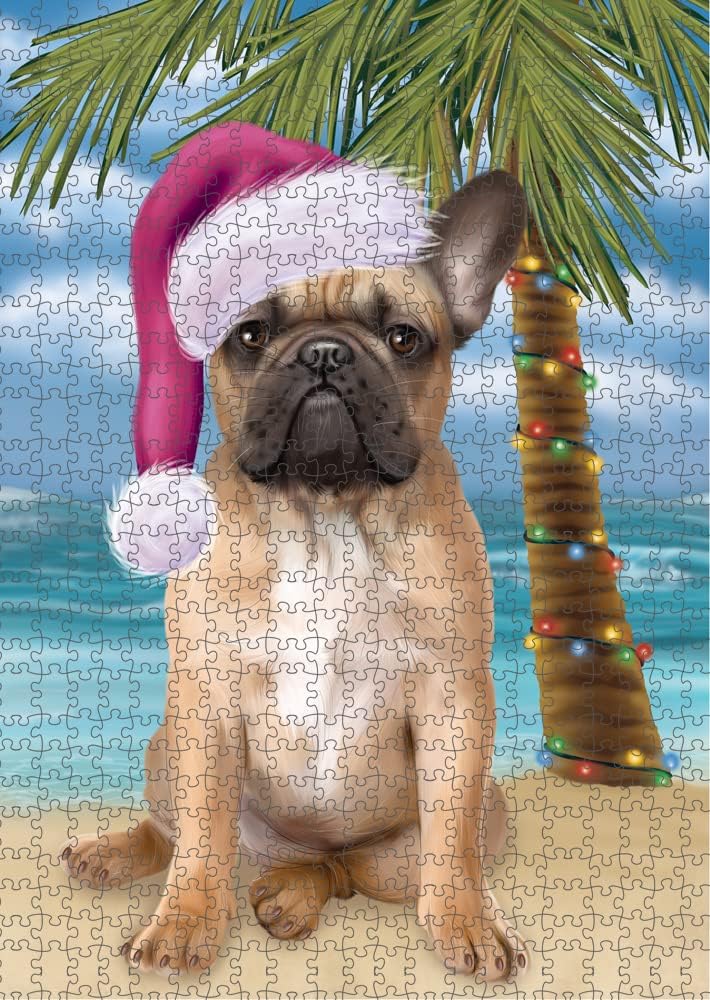 Christmas Summertime Beach French Bulldog Jigsaw Puzzle for Adults - Animal Printed Interlocking Puzzle Game Artwork - Gift for Dog Lover's -1000 Pcs 29.5"x19.7", PZLE63370