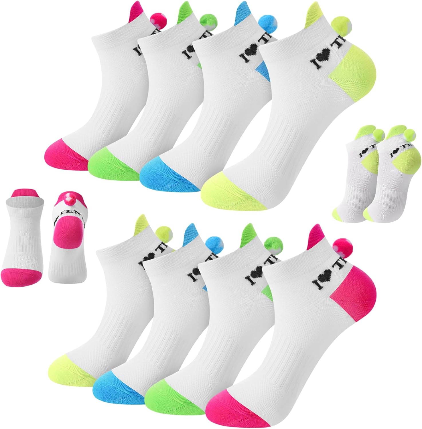 Tennis Socks for Women Novelty Ankle Socks with Tennis Ball Pom pom Sports Lovers Gifts for Women Girls