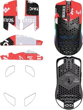 NOUKAJU Mouse Grip Tape Full Coverage for Glorious Model O, Rounded Curved Edges Mouse Feet Skates,Self-Adhesive PreCut Sweat-Resistant Professional Mice Upgrade KitFoot pad + Red Mouse Grip Tape