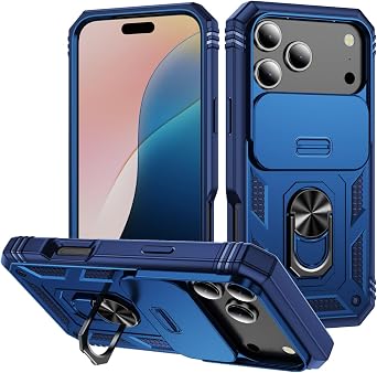 Case Compatible with iPhone 18 Pro, Shockproof Impact Resistant with Slide Lens Protective Cover Case for iPhone 17 Pro 6.3 inch Blue