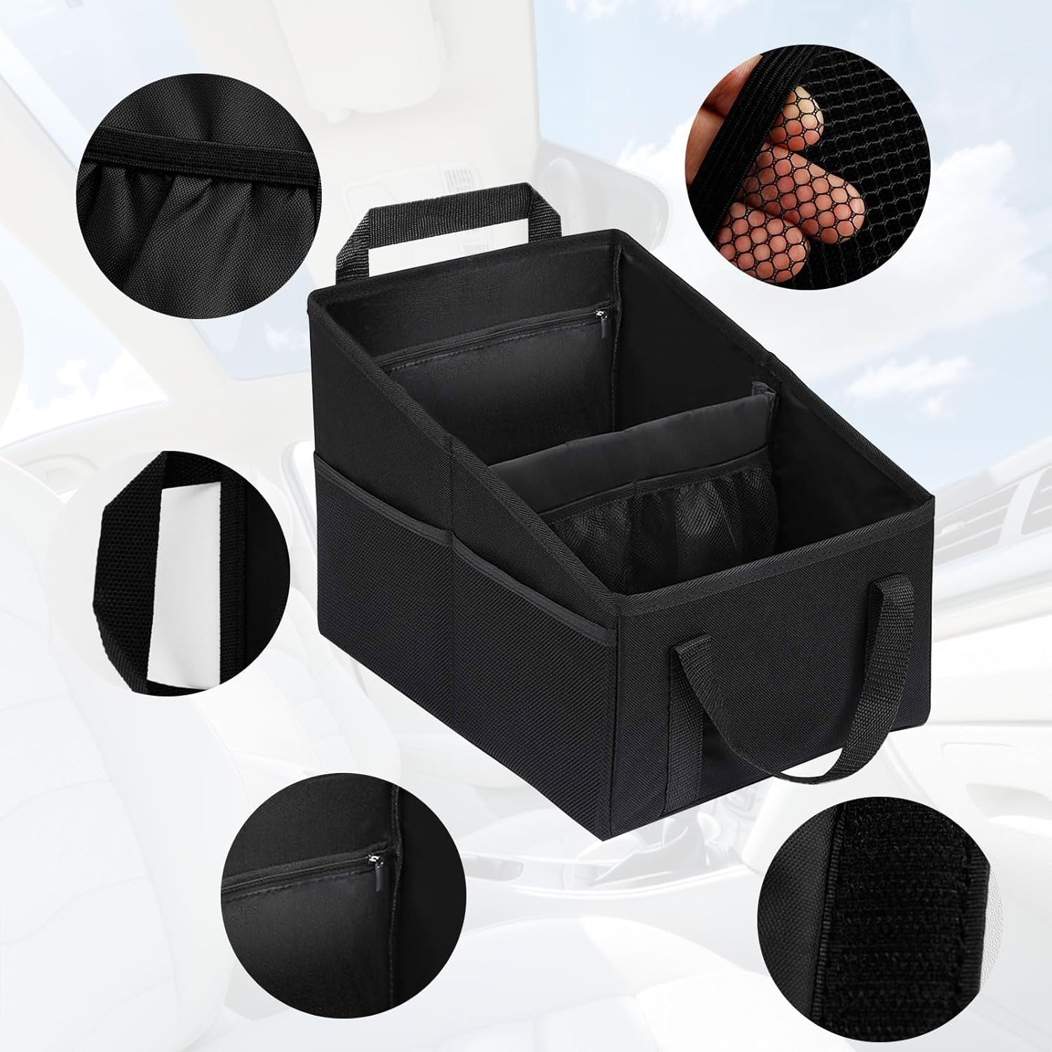Foldable Car Backseat Organizer – Large Capacity Vehicle Storage Box with Multiple Compartments, Collapsible Heavy-Duty Car Organizer, Durable Waterproof Oxford Fabric — view 2