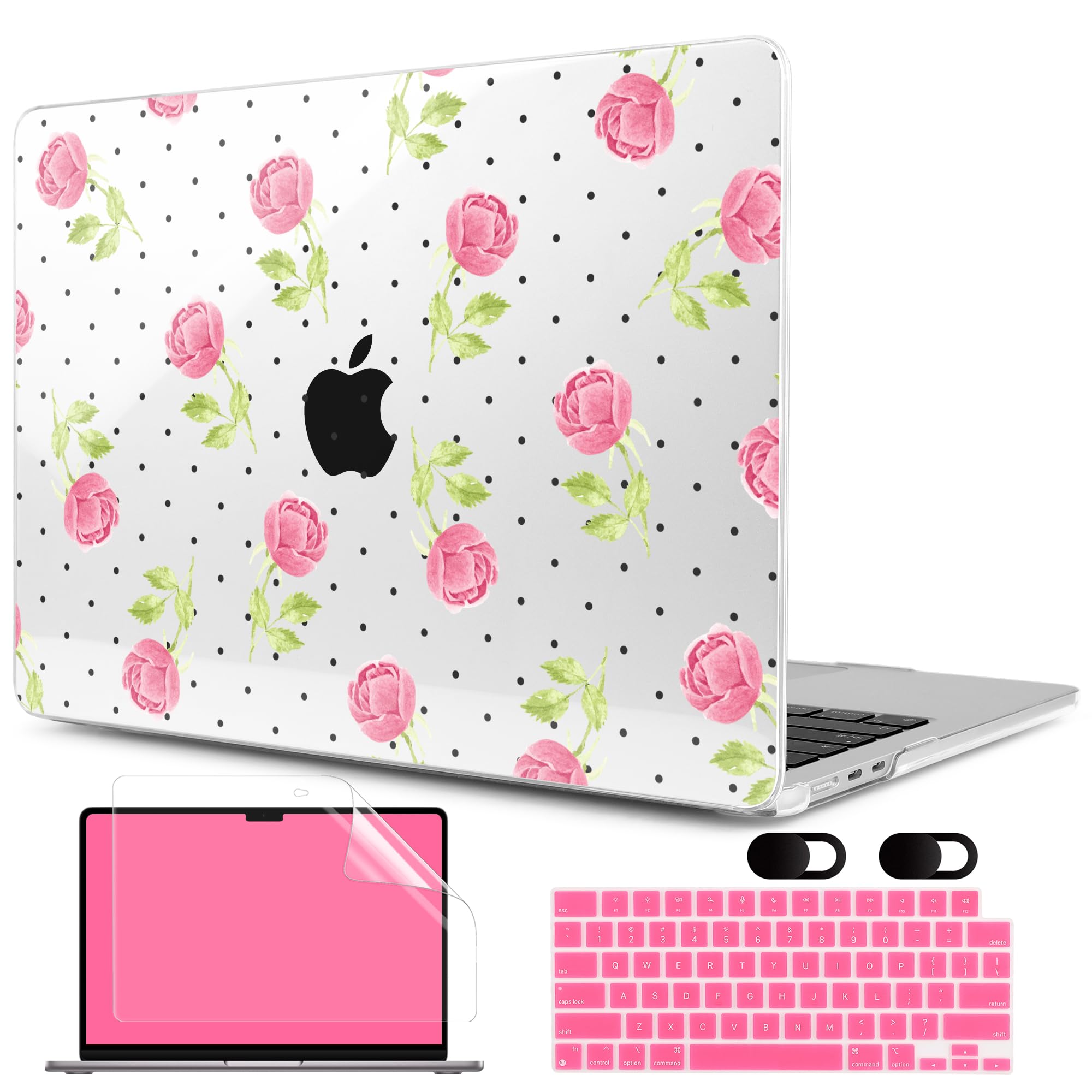MEEgoodo Case for MacBook Pro 16 inch 2026 2024 2023 2021,Laptop Shell Compatible with M5 M4 M3 M2 M1 Pro/Max Chip,Fit Model A3429/A3428/A3403/A3186/A2991/A2780/A2485,Watercolor Roses&amp;Polka Dots