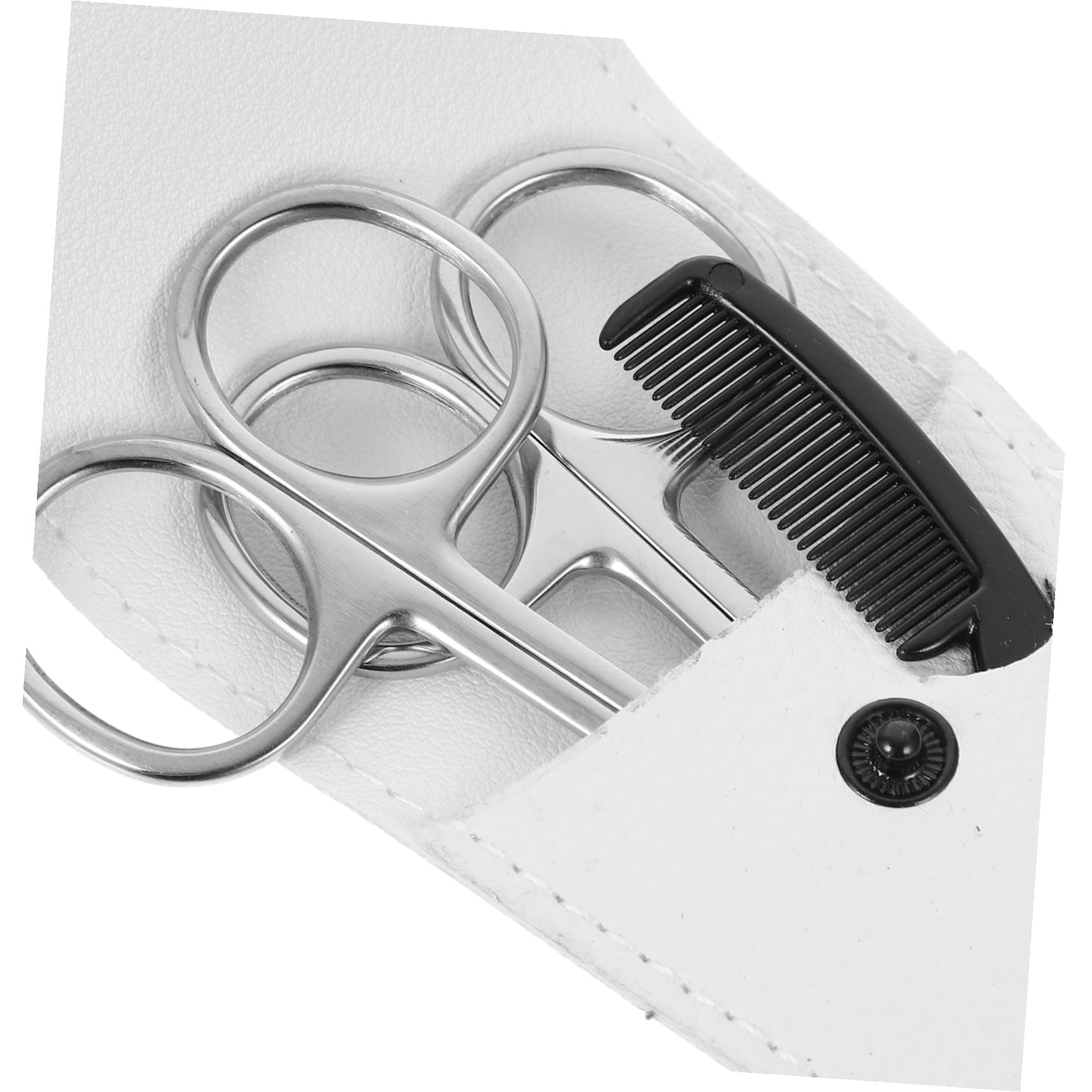Juego de Tijeras para Vello Facial y Bigote 4 Piezas Acero Inoxidable | Blanco, Precisión de Corte y Formato Portátil, Uso en Casa o Salón, Incluye Funda para Transporte