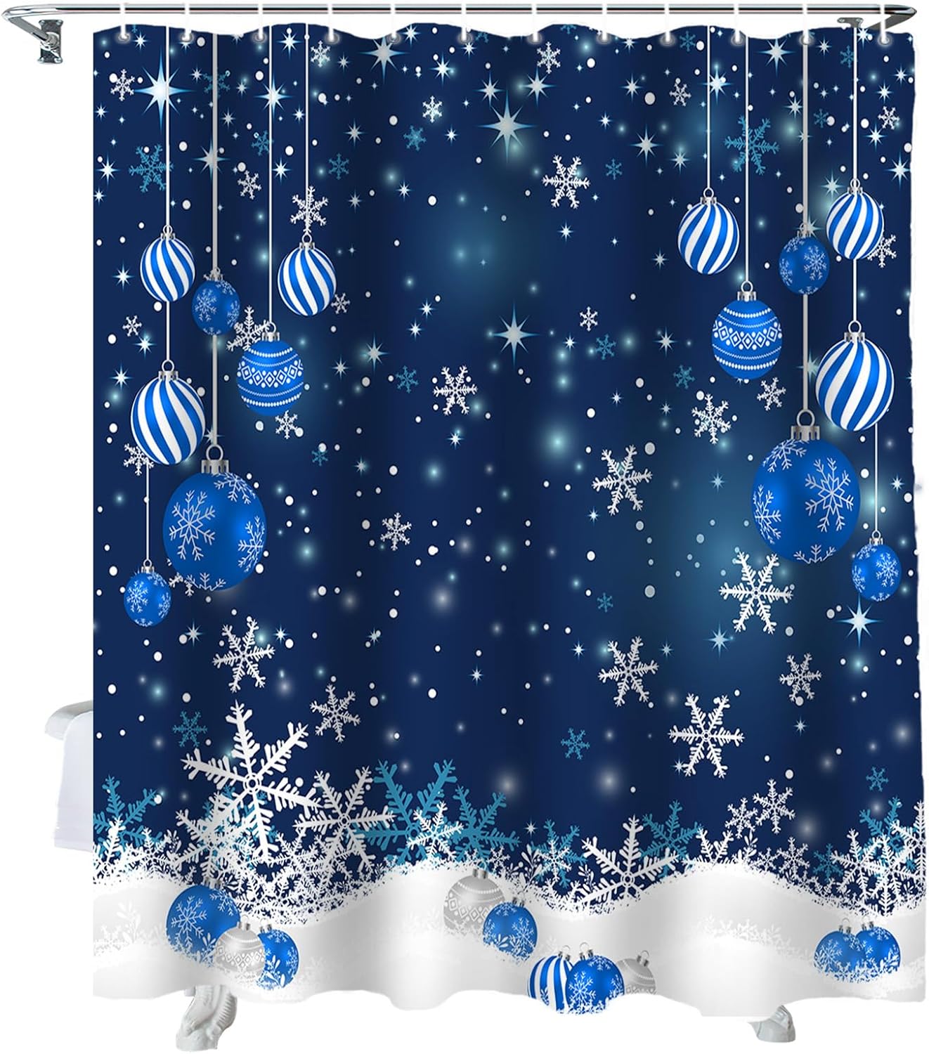 Christmas Shower Curtain Lightweight Winter Snowflake Xmas