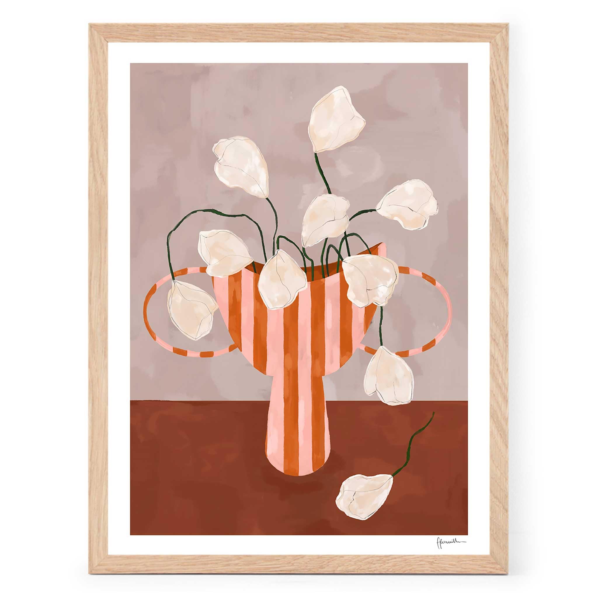 The Poster Club アートポスター 30×40cm White Flowers in Striped Vase ポスタークラブ