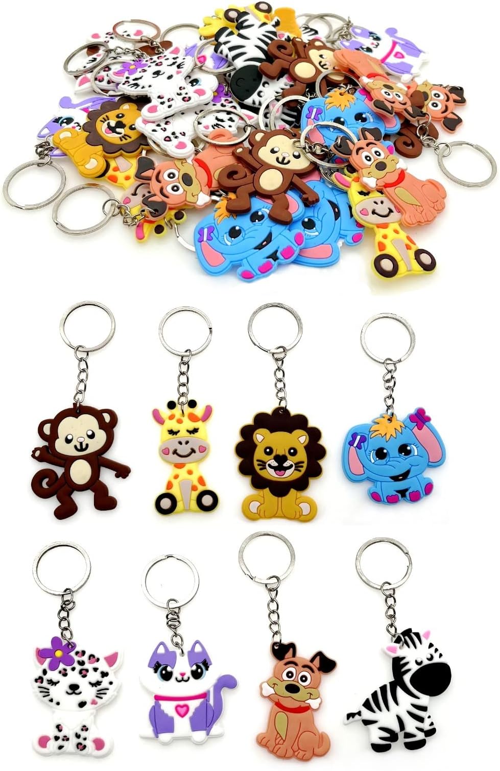 JZK 32 Pcs Silicone Animal Keychain - Birthday and Party Gifts for Children and Adults