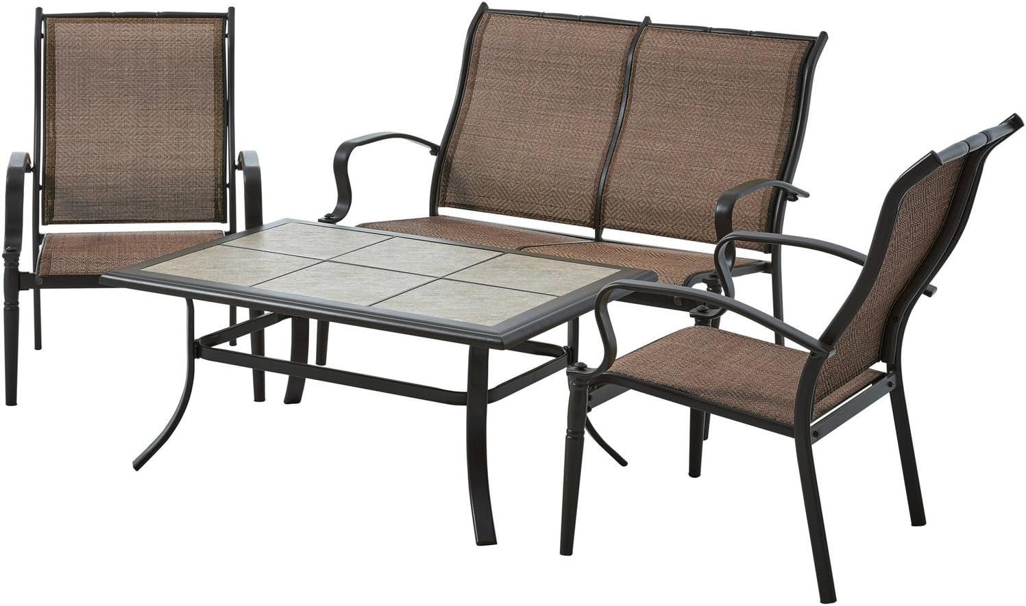 Modern and Contemporary Backyard and Outdoor Patio Bistro Wicker Set Collection (All Sizes) with Bonus Basically Simple Storage Bin (4-pc Set, Mainstays Wesley Creek (Brown))