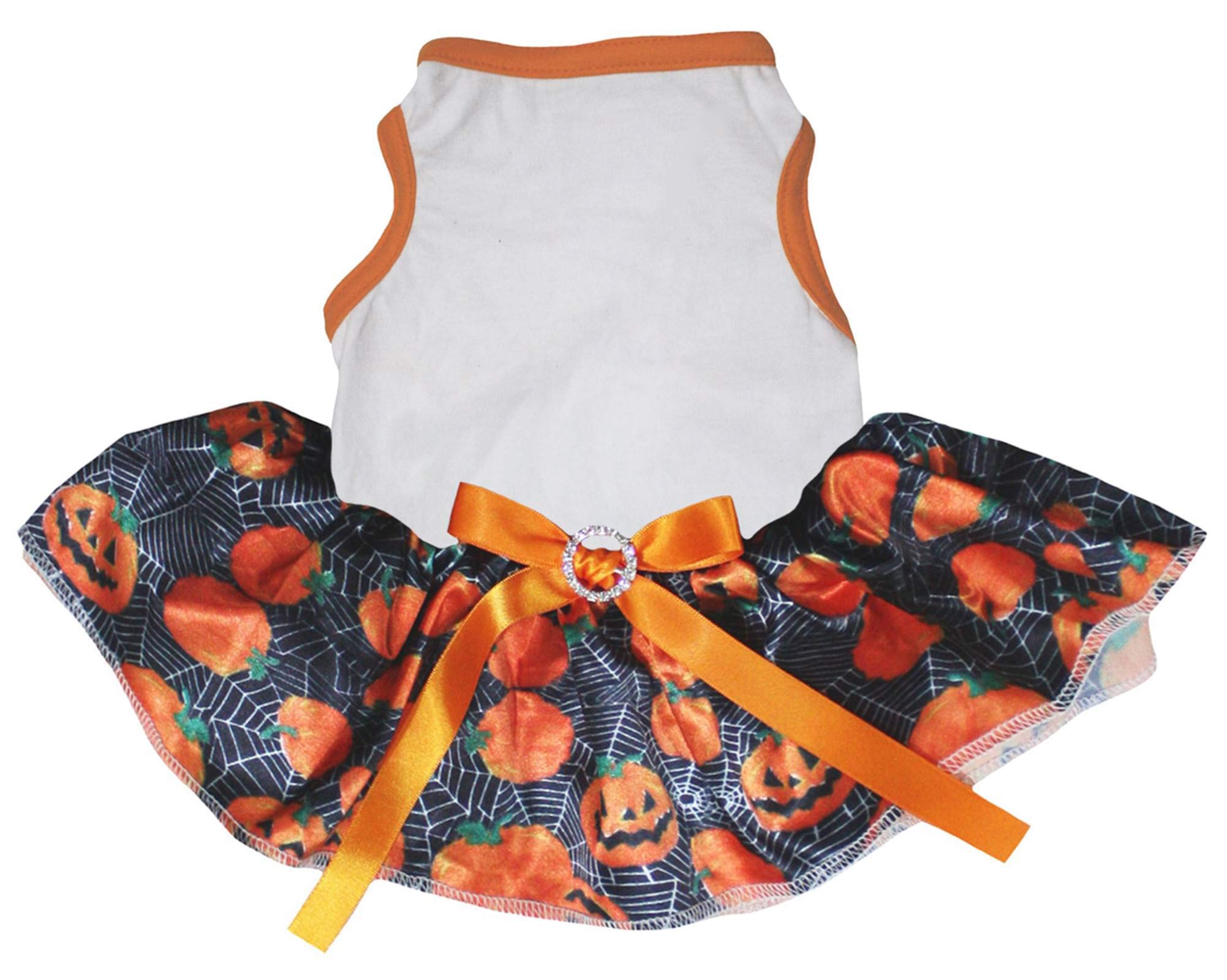 Robe chiot Halloween blanche motif citrouille vêtement chien taille XXXL