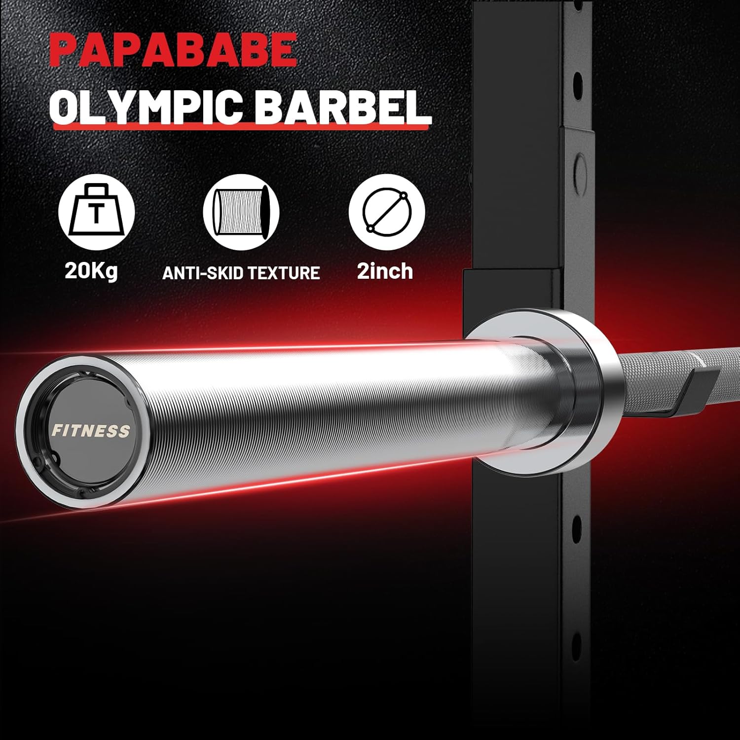 PAPABABE Olympic Barbell with Weightlifting Crash Pads Weight Bar, Barbell Pads, Barbell 2 inch Olympic bar for Squat, Deadlift, Bench Press, Curl, Overhead Press