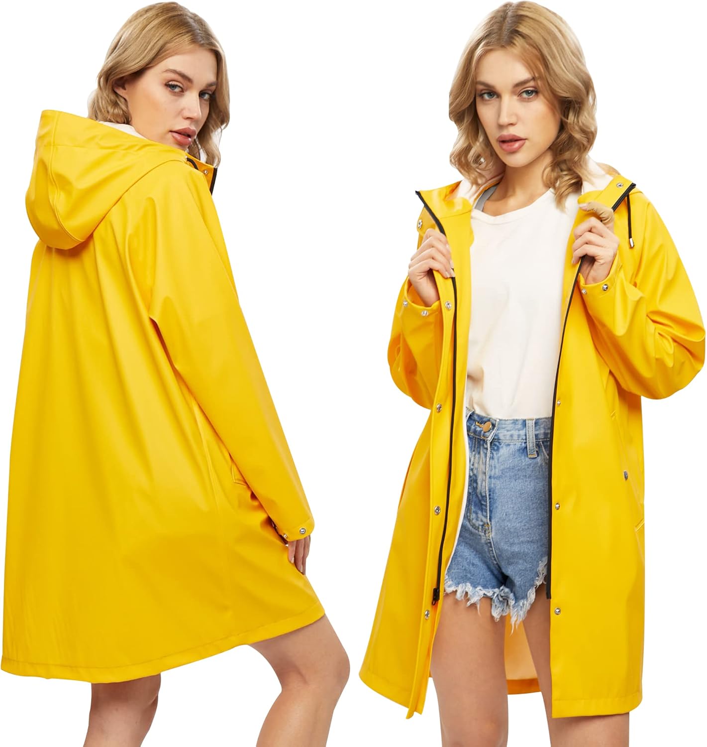 UNIQUEBELLA Rain Jackets for Women Waterproof, Raincoat Long Hooded Rain Coats Outdoor Windbreaker Trench Coat - Image 2