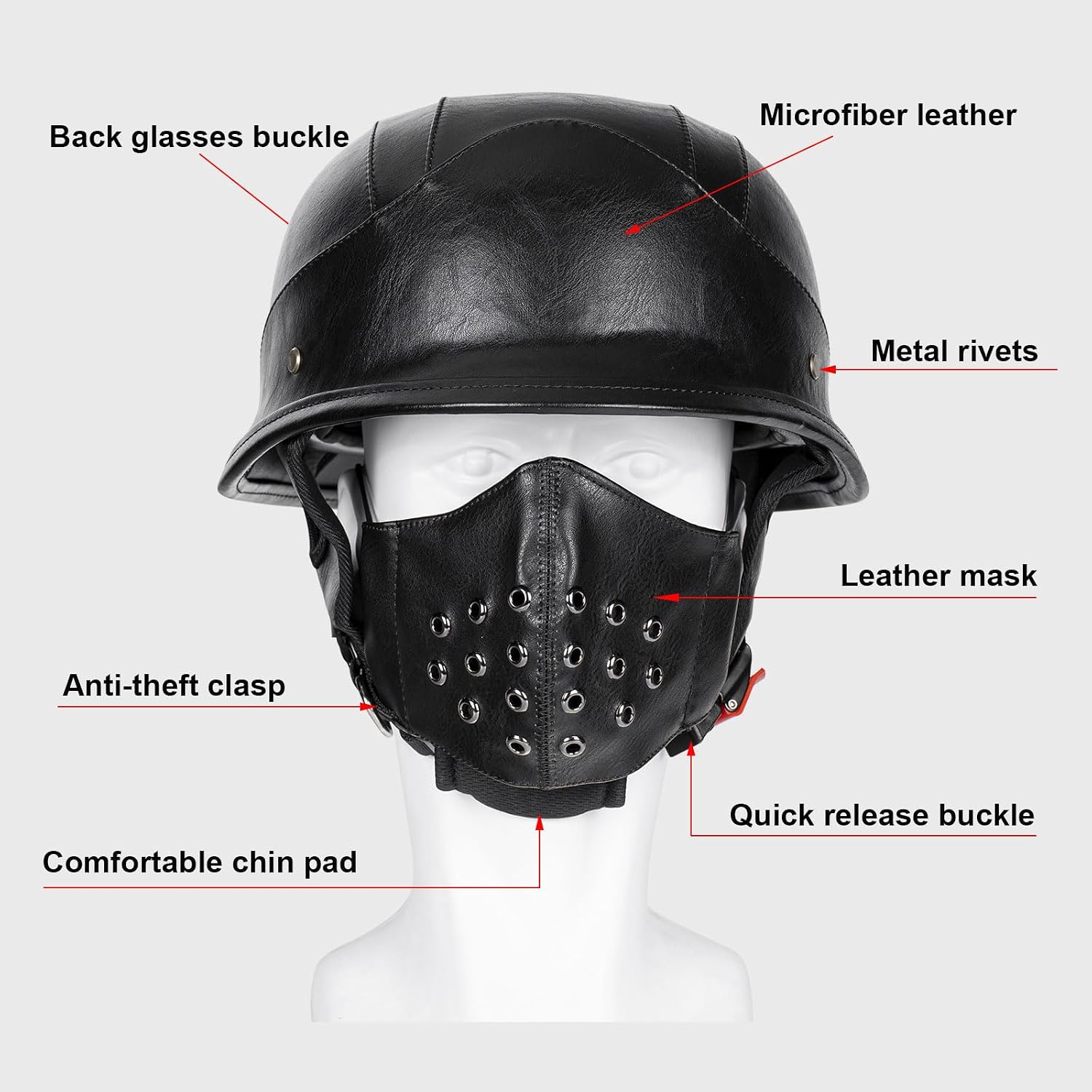 German Style M35 Handmade Leather Retro Motorcycle Helmet 1/2 Vintage Half Face Helmet for Adults Men & Women DOT Approved,Open Face Helmets for Cruiser Scooter Chopper