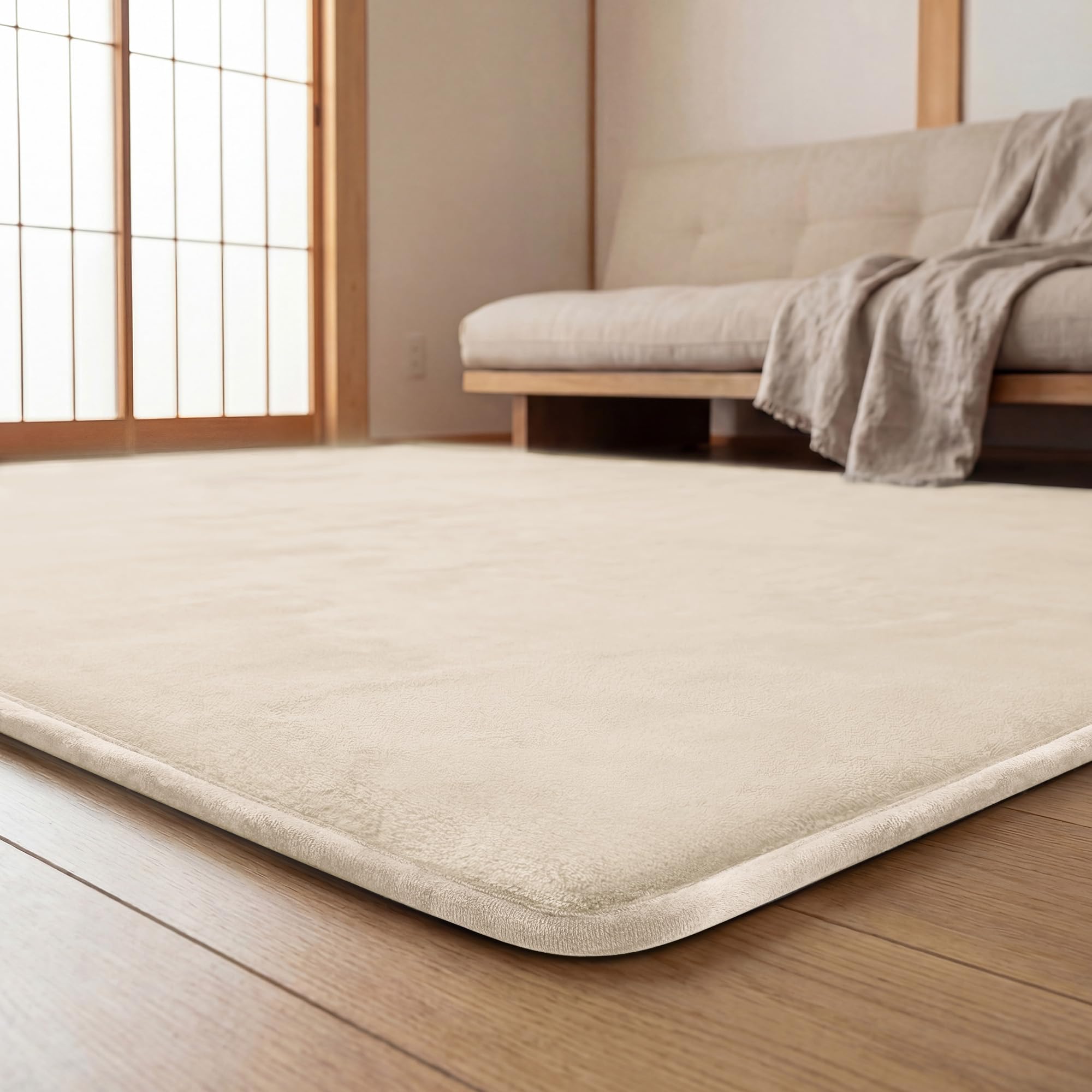 Memory Foam Flannel Rug, 1.2 inches (3 cm) Thick, Carpet, Rug, For All Seasons, Thick Carpet, Plain, Non-Slip, Soundproofing, Water Repellent, For Living Room/Bedroom, Floor Heating, 72.8