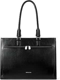 BOSTANTEN Leather Briefcase for Women Vintage 15.6 inch Laptop Bag for Women Business Shoulder Handbag Black