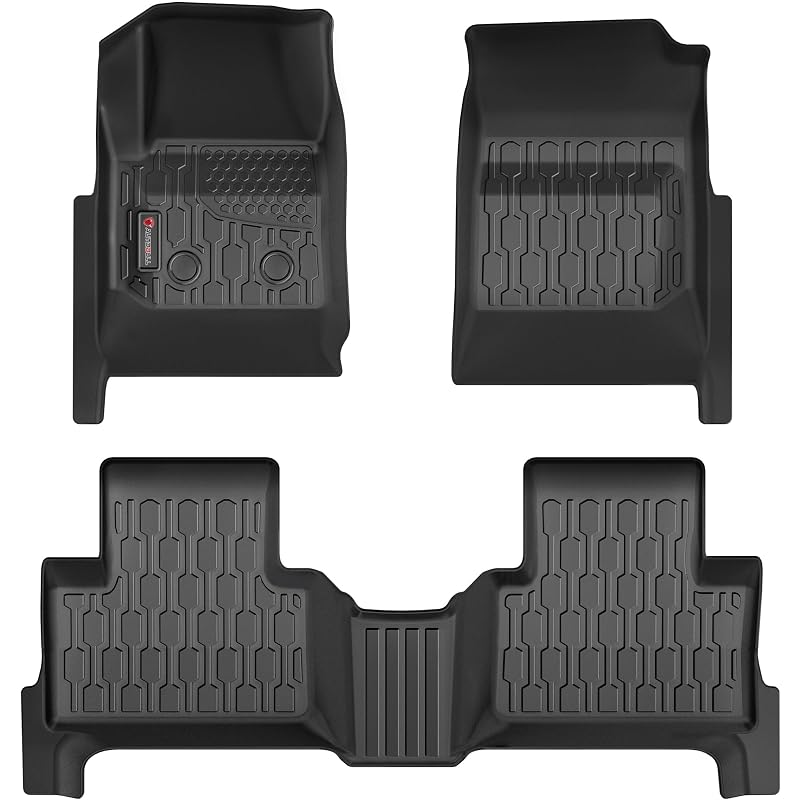 Tapetes automotivos de TPE sob medida para Chevy Colorado e GMC Canyon Crew Cab 2015–2022, 1ª e 2ª fileiras, preto, AutoBull, kit com 3 peças