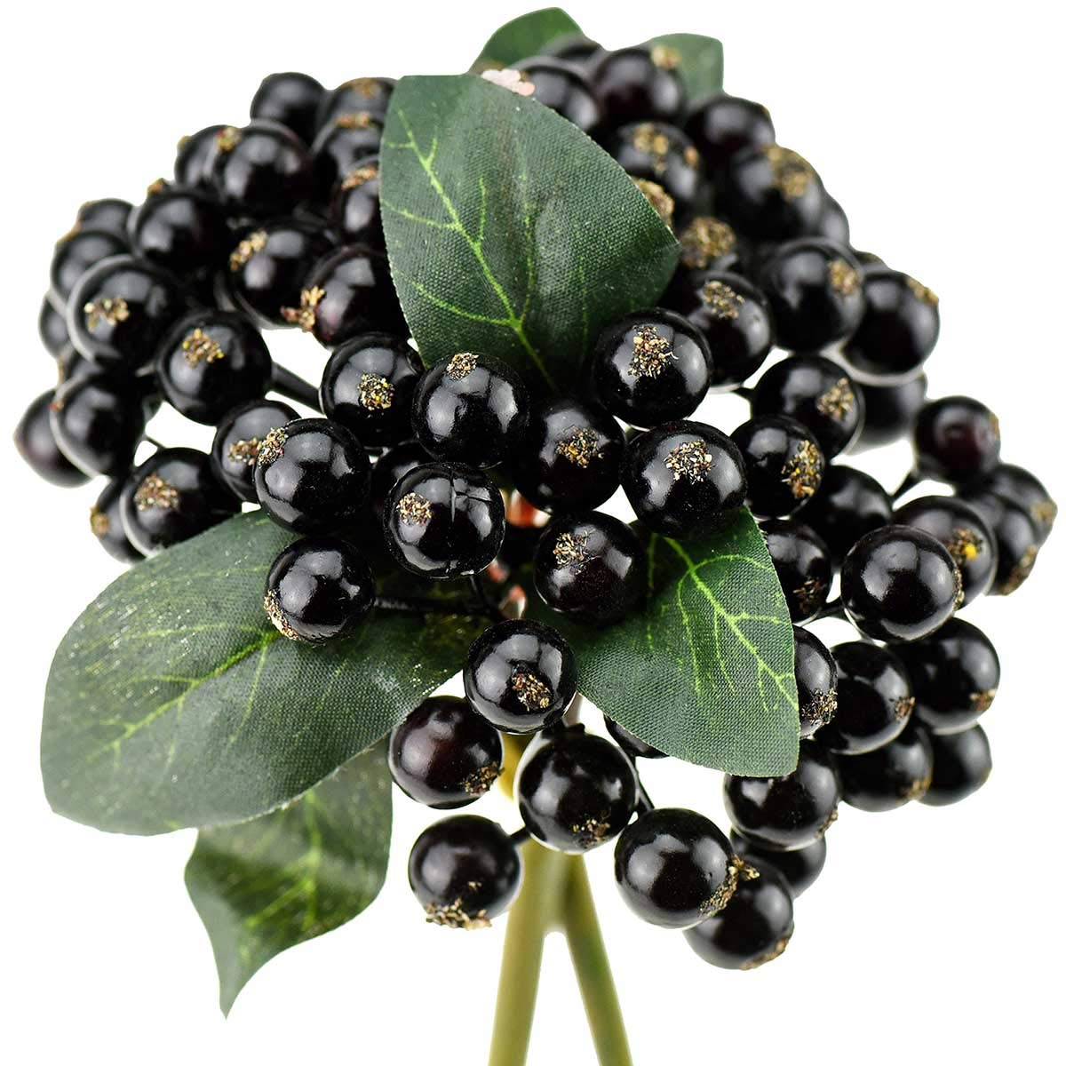 Fiveseasonstuff Nearly Black Real Touch Artificial Holly Berries Flower Arrangements, Christmas Wreath Decorations 2 Stems (Nearly Black)