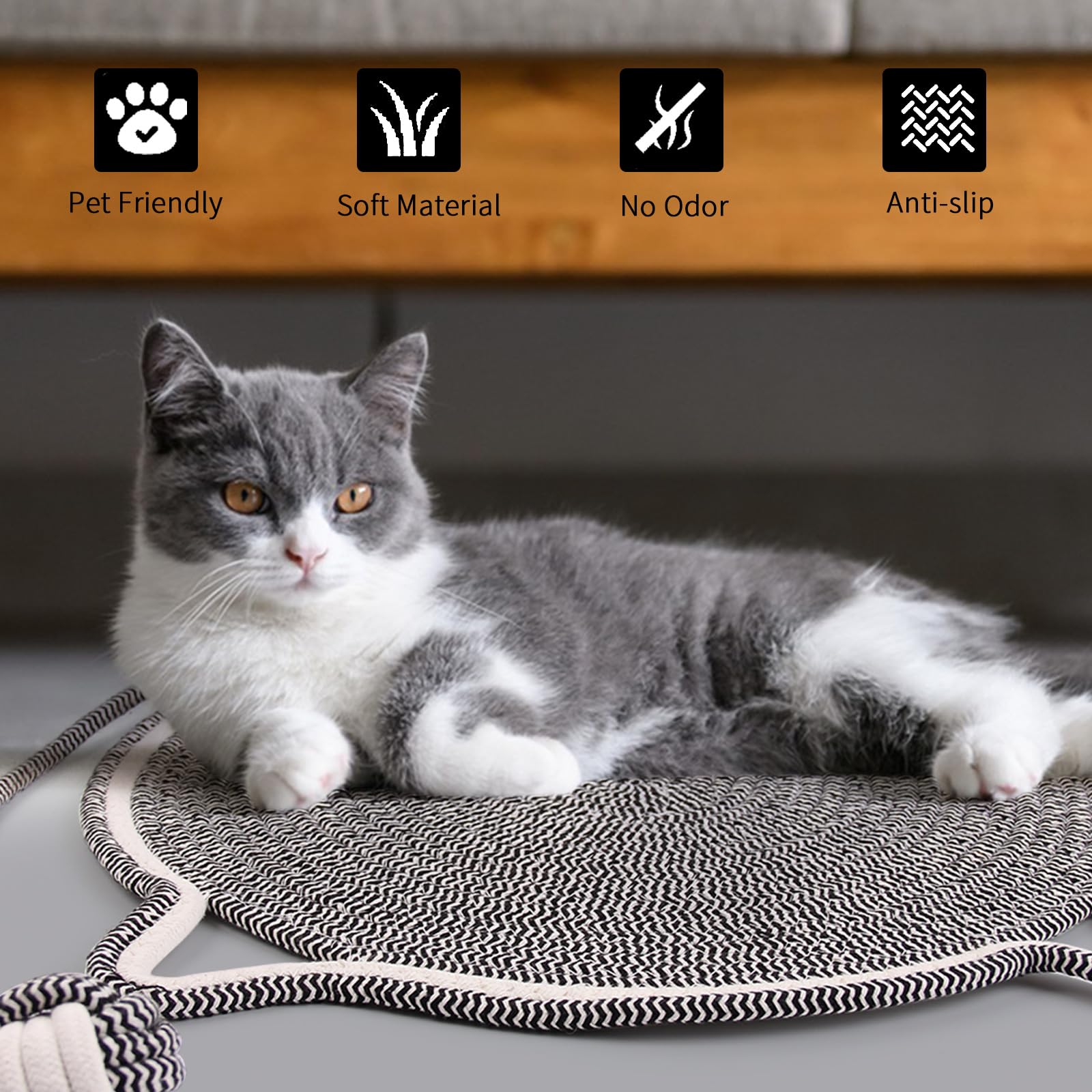 Tapis Griffoir Chat,2 Pièces Grattoir Chat Gris Griffoir pour Chat avec Jouet de Balle, Planche à Gratter 42 cm Corde de Coton Tapis Protège Les Meubles et Les Canapés Chat Accessoire