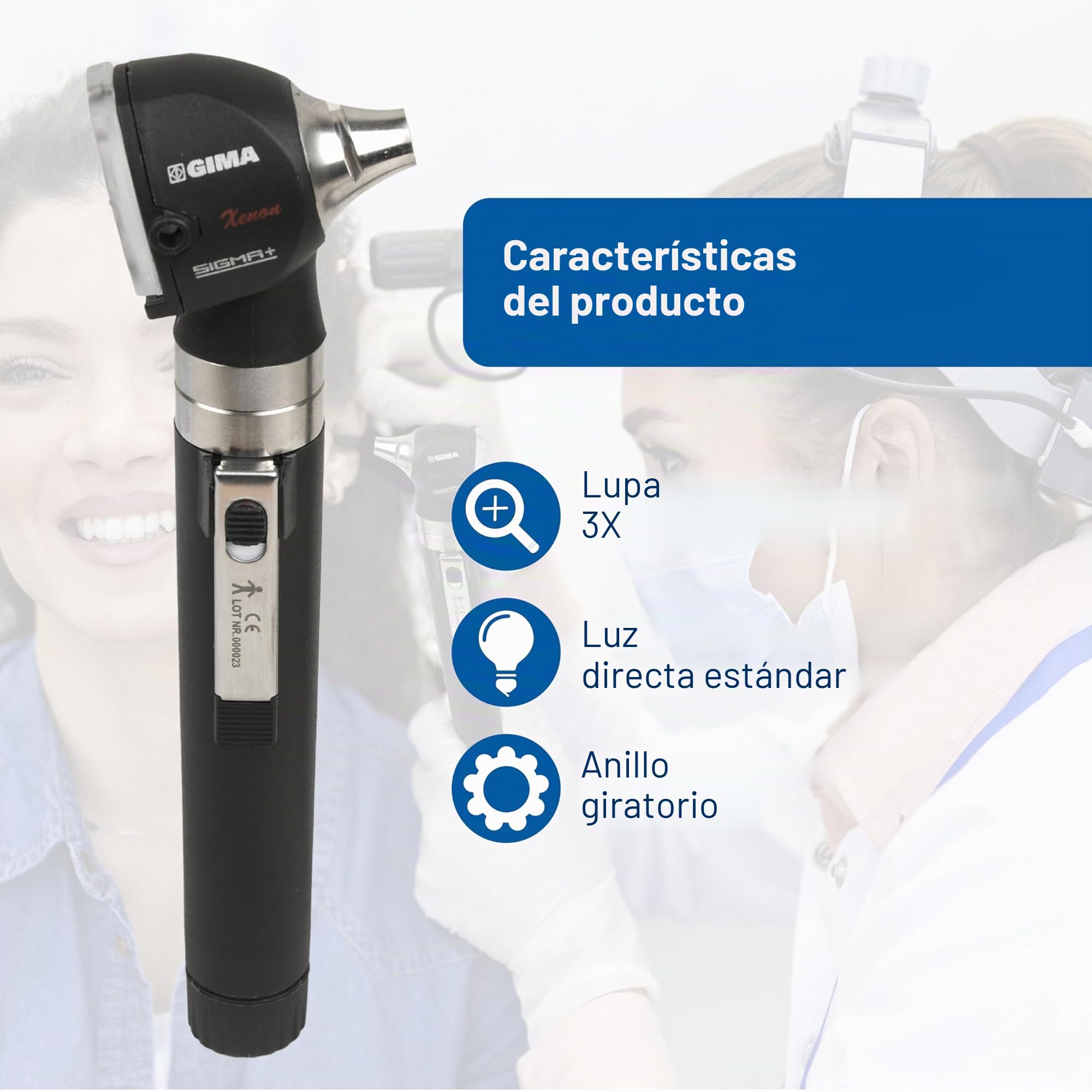 Gima 31524 Otoscopio, 2.5V, luz de xenón-halógeno, bolsa