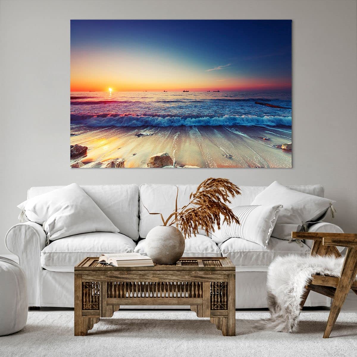 Affiche Encadrée Plage Mer 40x30 Cm | Cadre Chêne Clair | Prêt à Accrocher | Décoration Murale Moderne