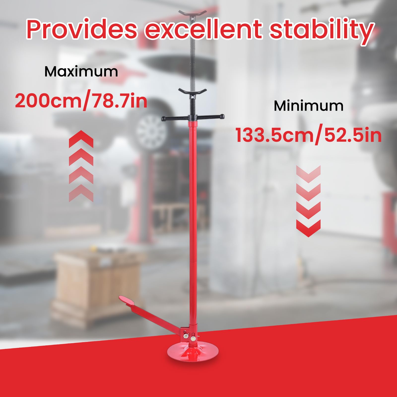 Werkstattstütze Getriebeheber 750 kg | Höhenverstellbare Getriebestütze 133–200 cm | Mechanische Unterstellstütze mit Schraubspindel | Runde Stahlbasis 30 cm | Für KFZ-Werkstatt und Fahrzeugwartung