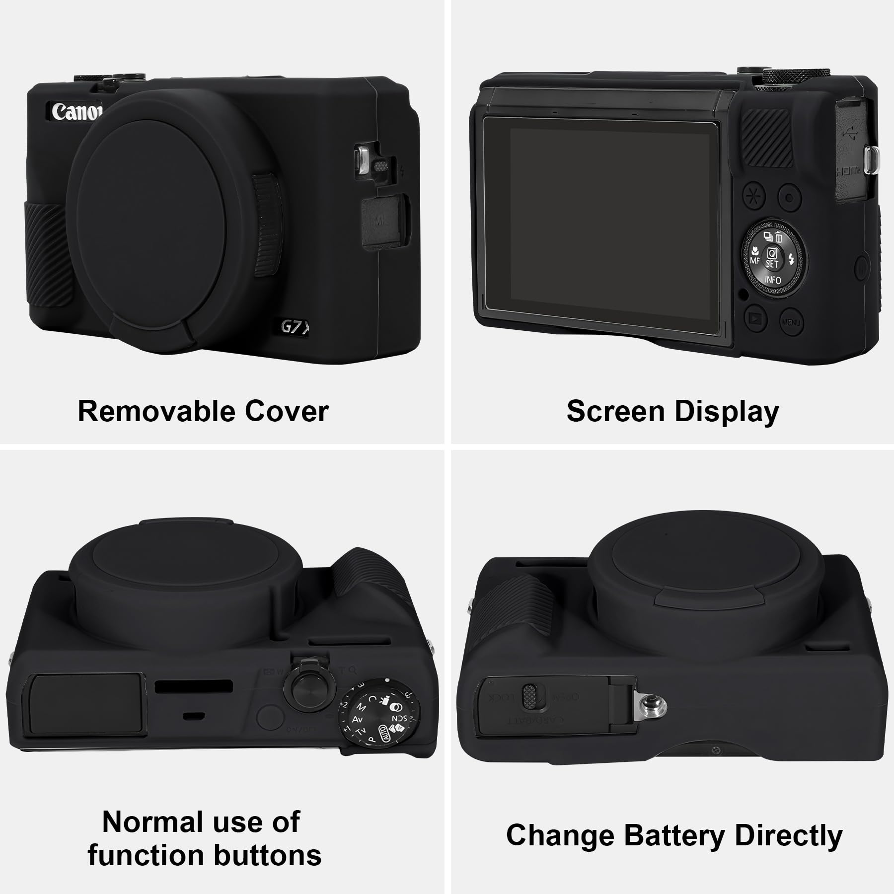 RAIALL Custodia per fotocamera digitale Canon PowerShot G7X Mark III, 1* custodia rigida da trasporto + 1* custodia protettiva morbida in silicone, Nero+Nero