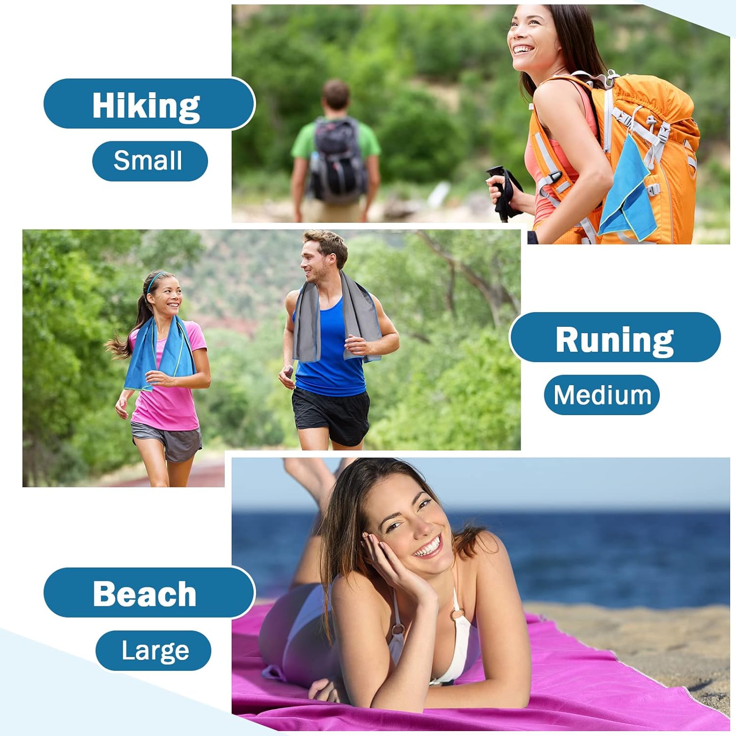 Xinnun 4 Pack Microfiber Camping Towel - Quick Dry Towel 3 Size 4 Black Mesh Bags 12 Travel Towels for Beach Camping Hiking Yoga Swim Sports Backpacking