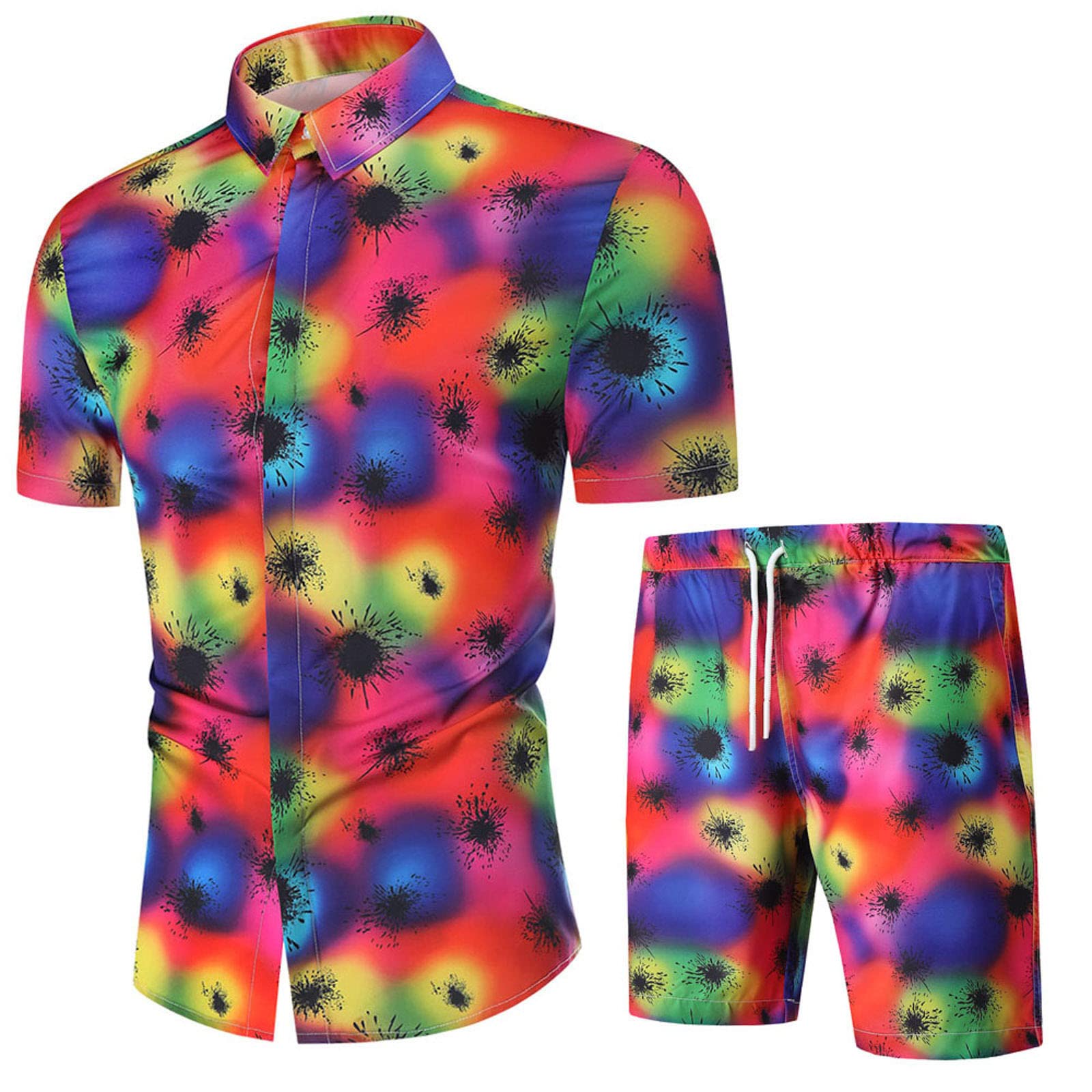 Mens Luxury Outfit Set Casual Short Sleeve Shirt and Shorts Beach Suits 2 Piece Hawaiian Tracksuits