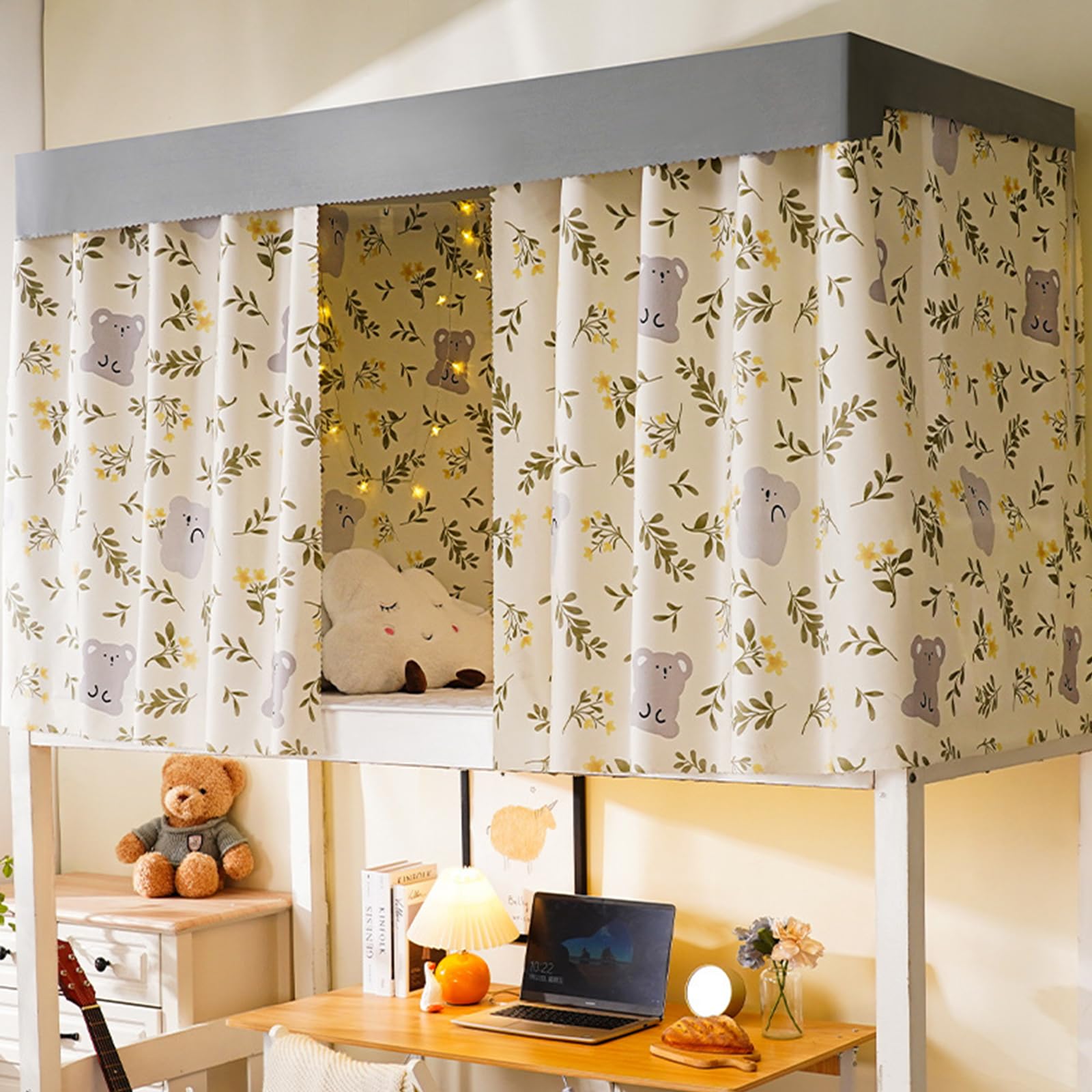 Treer Dormitory Bunk Bed Curtain, 3D Flower Blackout Curtains Students Dorm Bed Canopy Privacy Curtain for Girls Sleeper Bunk Dustproof Bed Shading Tent (Universal Roof,Sloth)