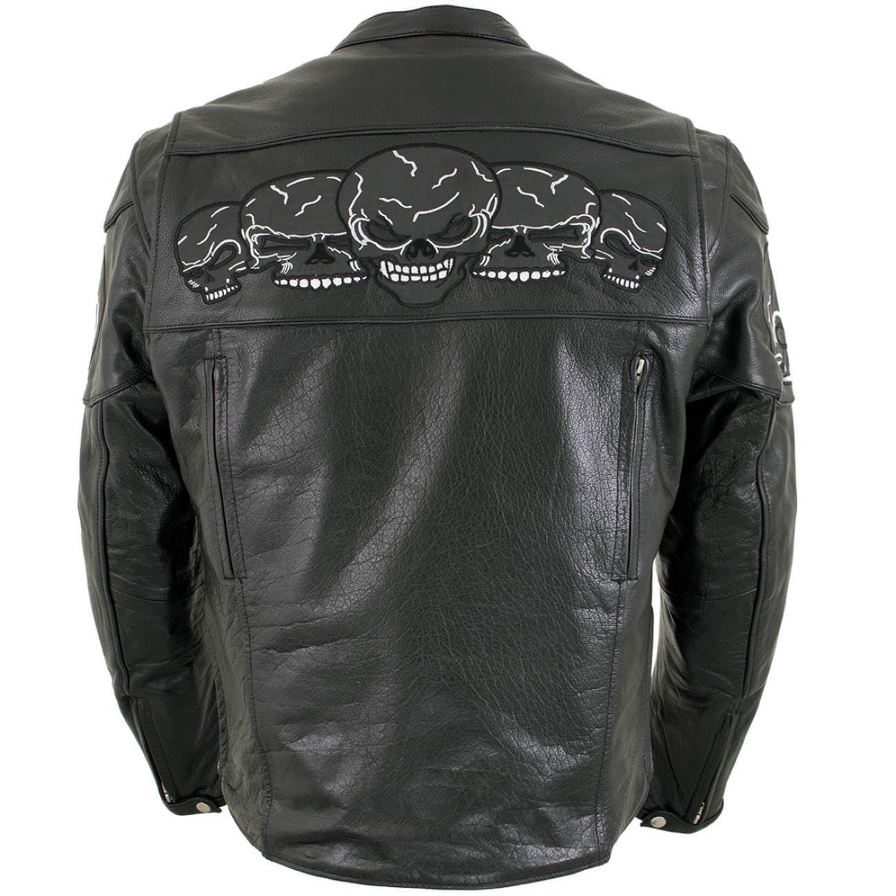 Xelement 3 Skull Head Black Leather Motorcycle Jacket with X-Armor Protection — view 5
