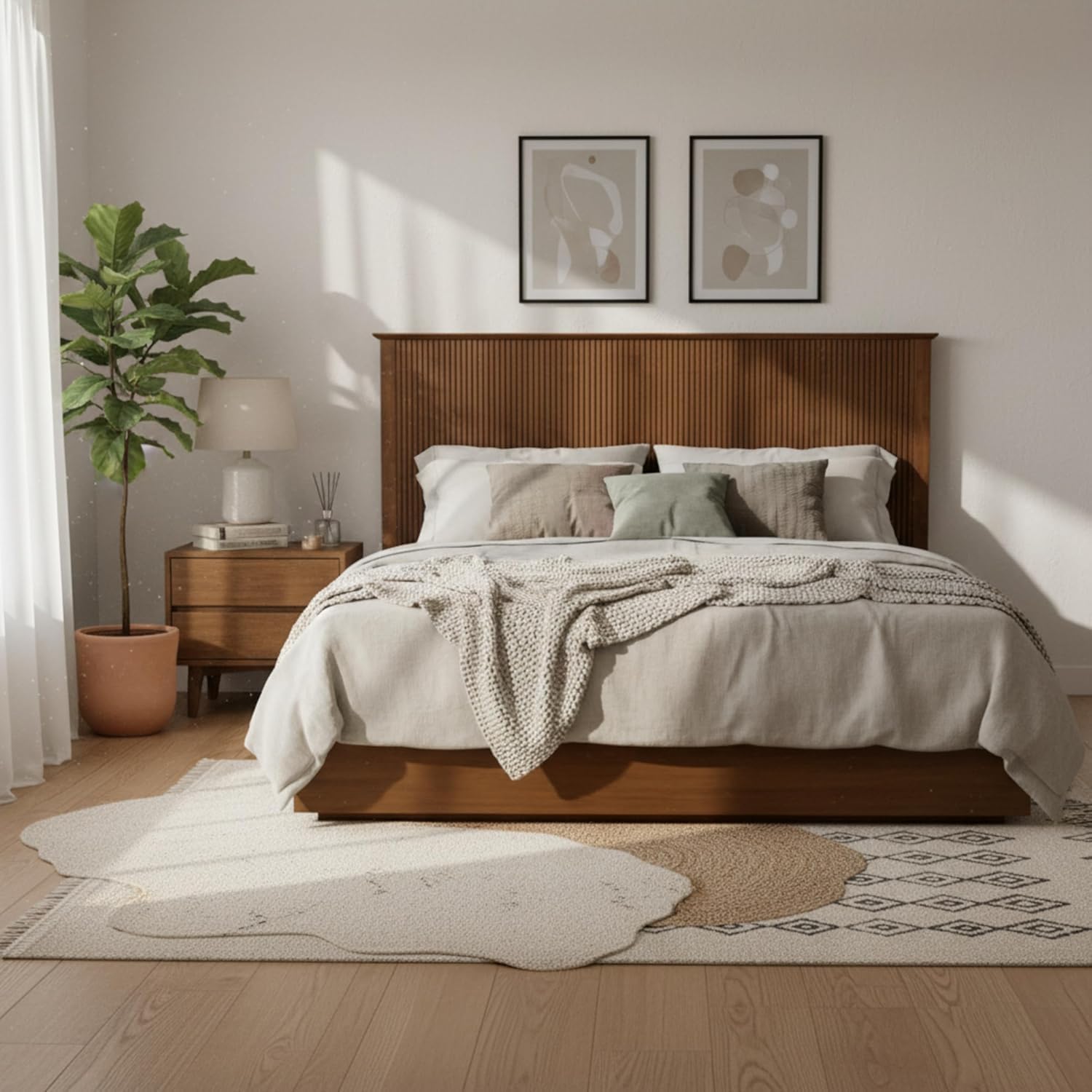 Christopher Knight Home Fairton Contemporary King Bed Frame with Headboard MDF Platform Bed Frame King Size with Slat