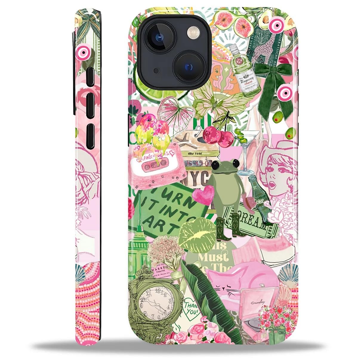 SKAMIX Case for iPhone 15,Shockproof TPU Bumper Drop Protection Hybrid 2-Layer Hard Cover for iPhone 15-Frog Clock Tower Fruit Collage