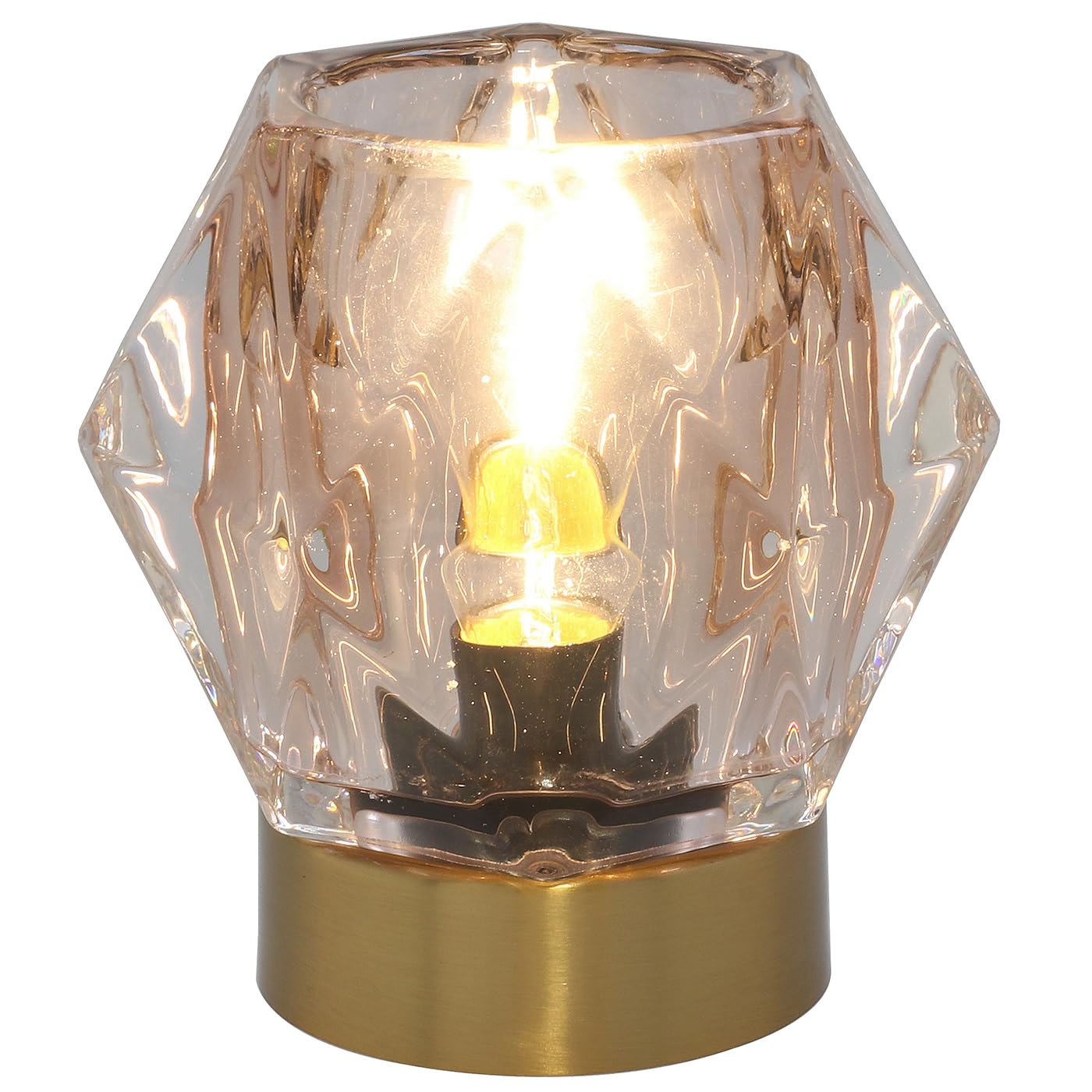 Shudehill Giftware Luxe LED Unique Diamond Effect Glass Lamp with Brushed Gold Base - Grey, Teal or Pink (Pink)