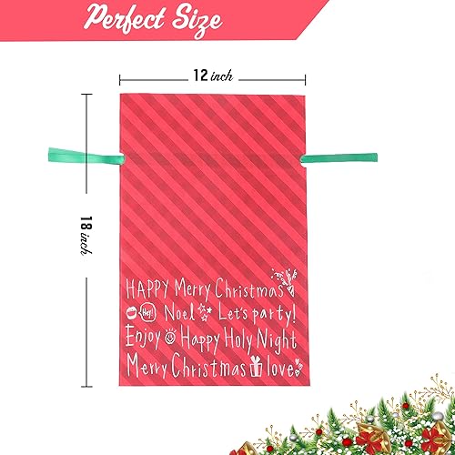 Miniatura 8 de OYATON Bolsas de regalo de Navidad con cordón, bolsas de tela reutilizables para regalo de Navidad, juego de 6, bolsas de regalo de tela con cordón
