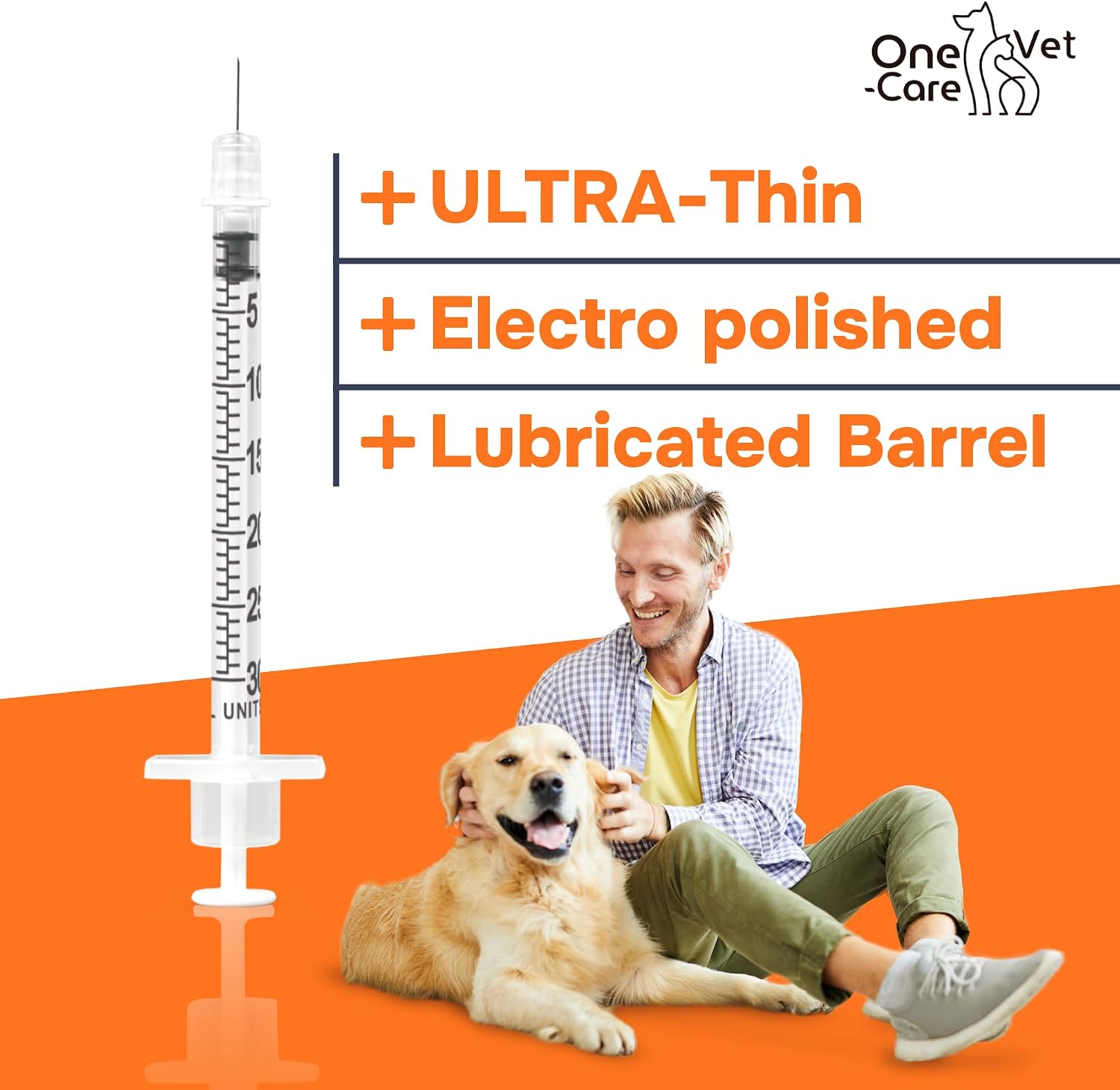 ONE-CARE VET U-100 Pet - Veterinary Syringes; size 0.3 ml/cc, 31G x 5/16” (8mm); 100 syringes per box; For Veterinary Use Only