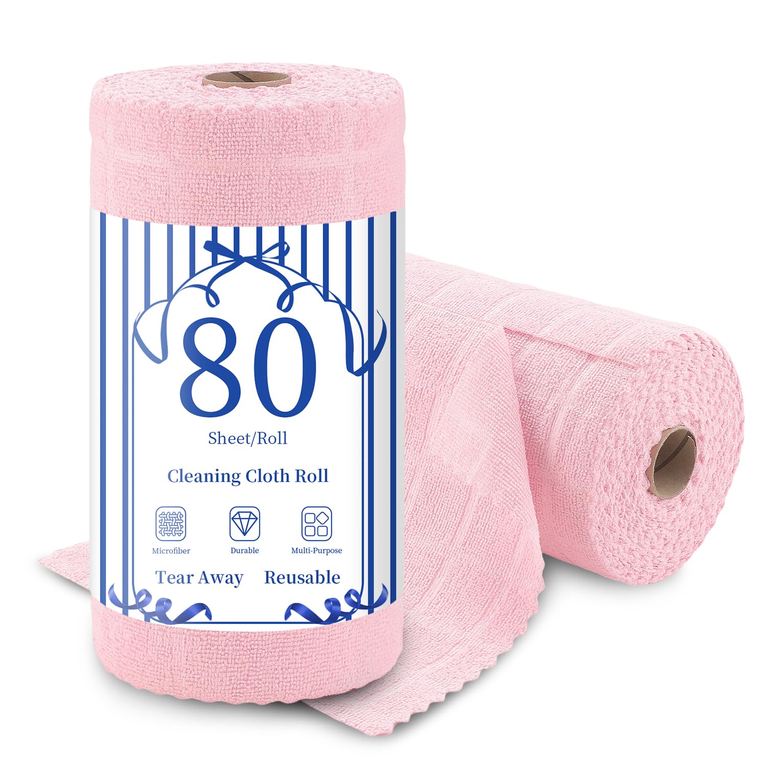 Ferdilan 80 Pack Microfiber Cleaning Cloth Roll,Lint Free Rags Paper Towels &amp; Tear Away Reusable Towels,Washable Shop Rags,Wash Cloths Dish Rags(12" x 12") for Car Kitchen Window Garage-Pink