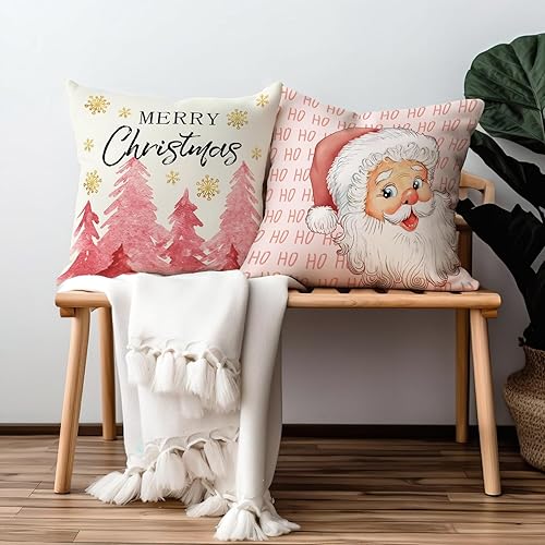 Miniatura 2 de Cryfox Juego de 2 fundas de almohada de Feliz Navidad, árbol de Navidad, Papá Noel, copo de nieve, 20 x 20 pulgadas, juego de 2 fundas de almohada