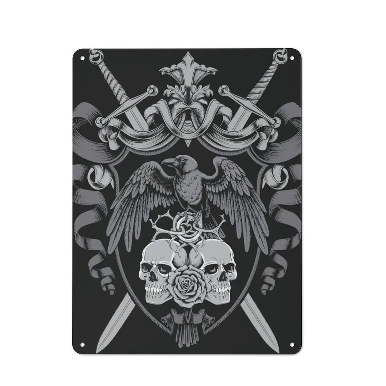 Junmoney Medieval Raven Skull Crest - Gothic Raven Retro Metal Wall Sign 40X30cm With For Workshop Wall, For Vintage Wall Decor Fans, For Garage And Workshop Walls