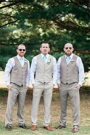 Mens 2 Piece Suit Slim Fit Formal Groomsmen Vest Pants Suit Set Wedding Single-Breasted V-Neck Vest and Pants