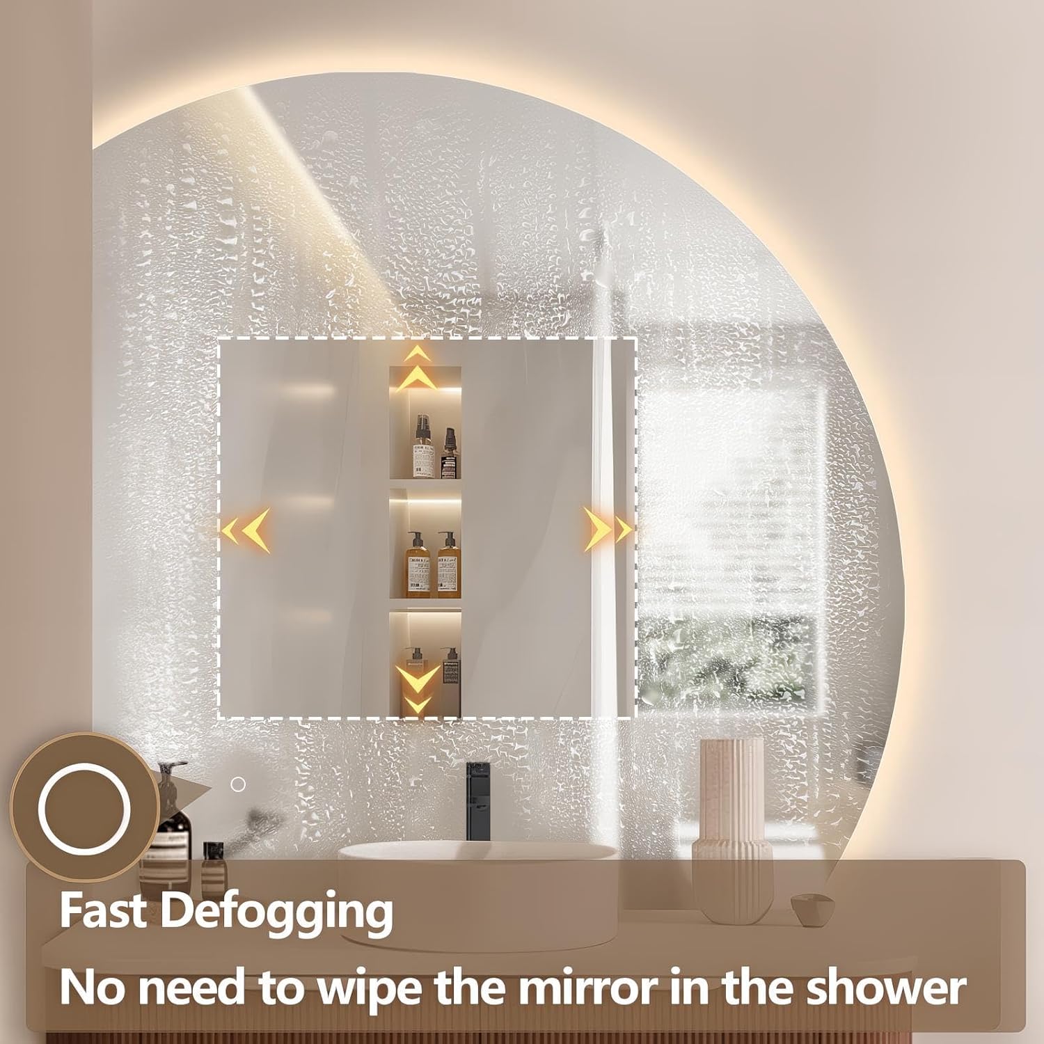 36" Half Moon LED Bathroom Mirror with Lights, Frameless Lighted Vanity Mirror with 3 Colors, Anti Fog Backlit Wall Mirror, Shatter-Proof, Waterproof, Memory, Right/Left Cut