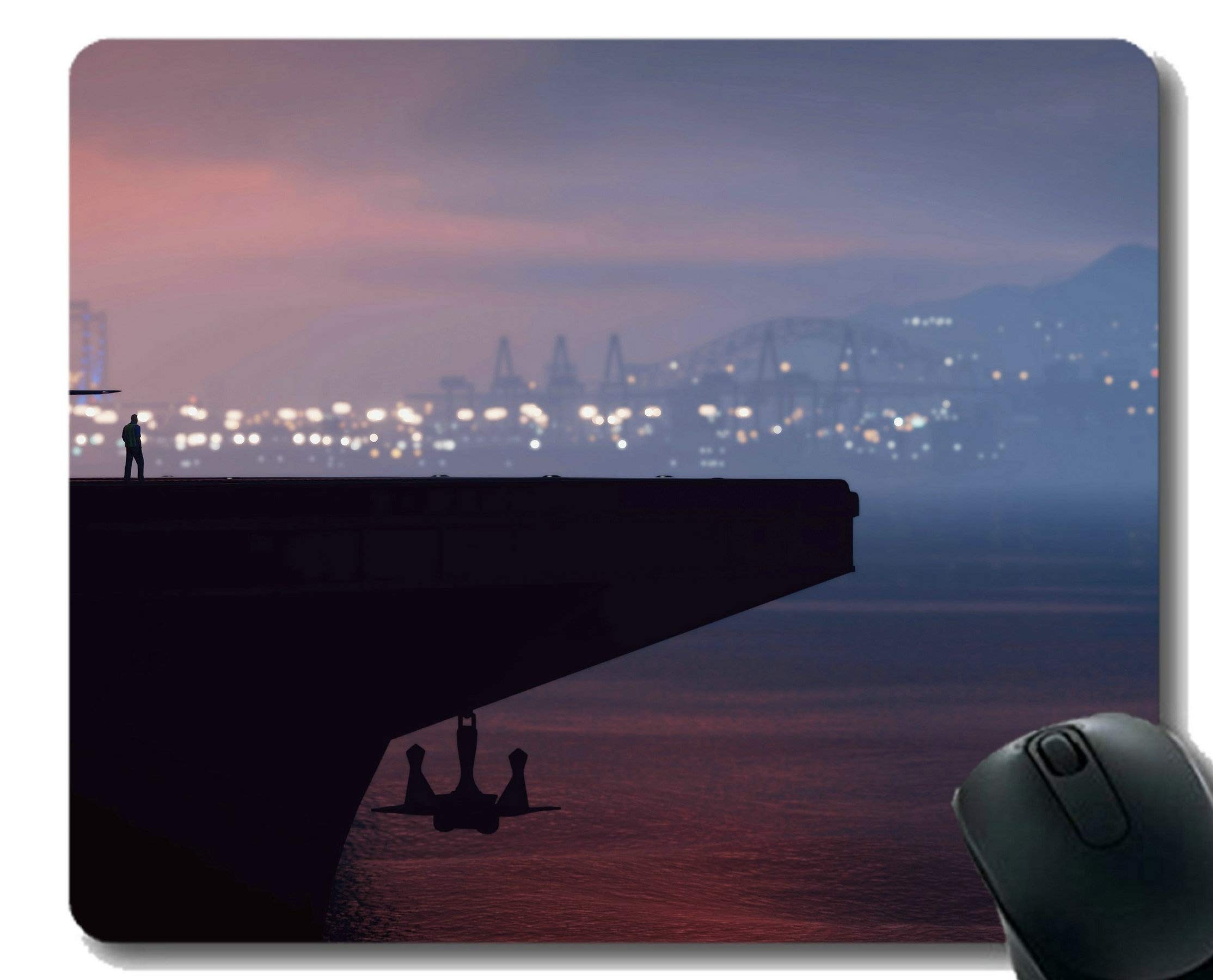 YENDOSTEEN Mouse Pad with Stitched Edge,Silhouette Grand Theft Auto 5 Jet Fighter Mouse Mat,Non-Slip Rubber Base Mousepad