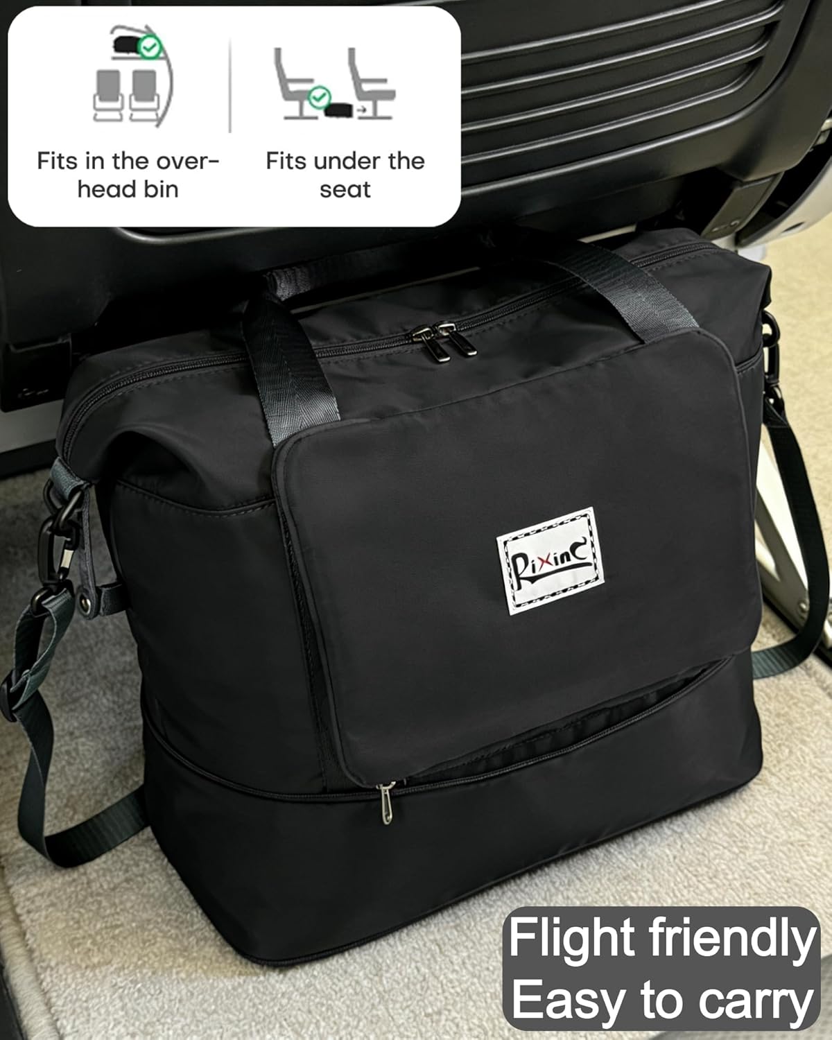 Foldable Travel Duffle Bag with Multiple Pockets, 40L Expandable Weekender Bag for Women, Overnight Carry On Gym Tote with Water Bottle Holder (Black) - Image 7